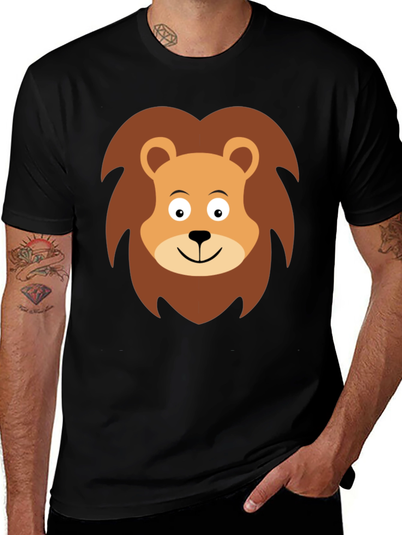 Variant 20 of Cartoon Lion Graphic Black T-Shirt