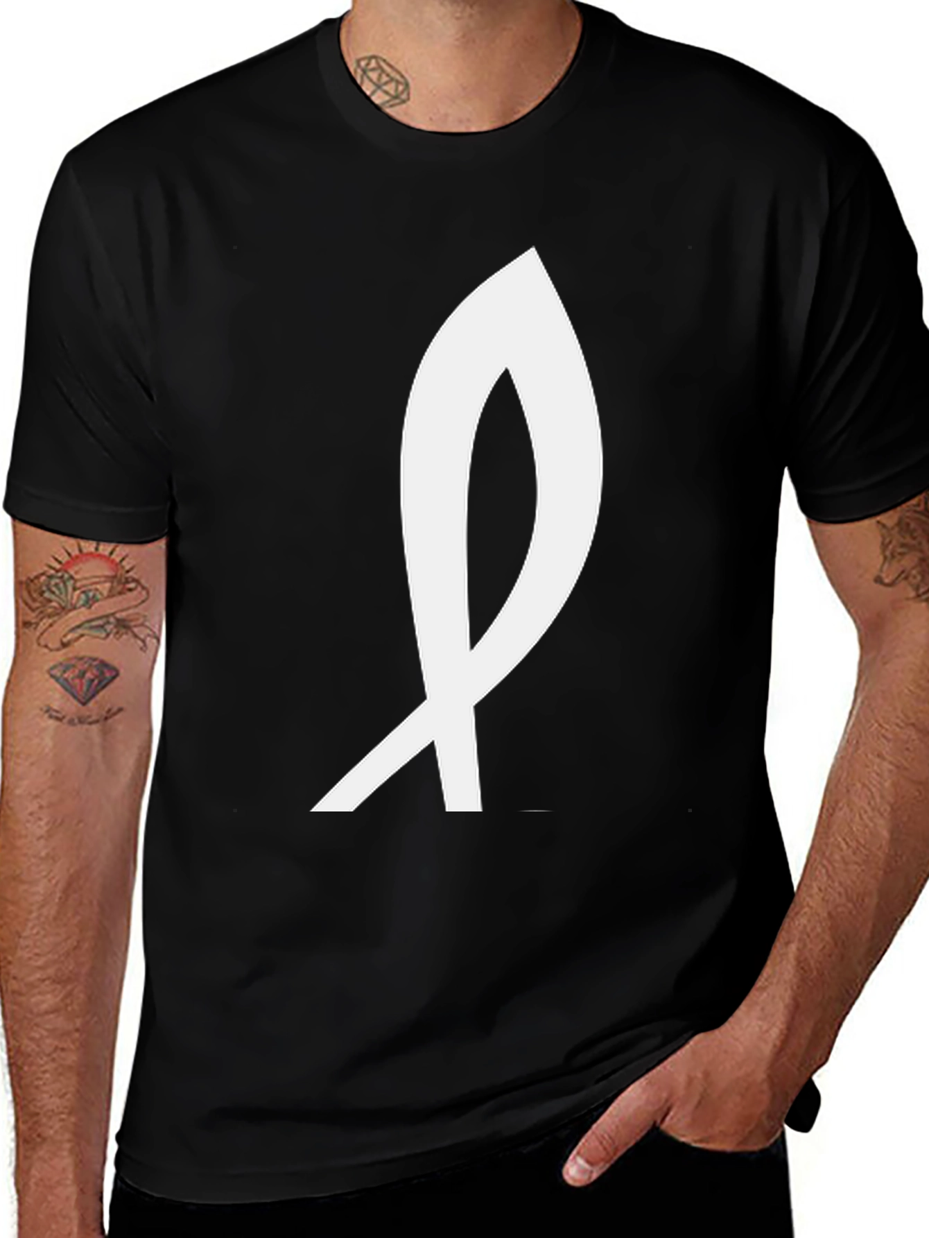 Minimalist Ichthys Fish Graphic Black T-Shirt