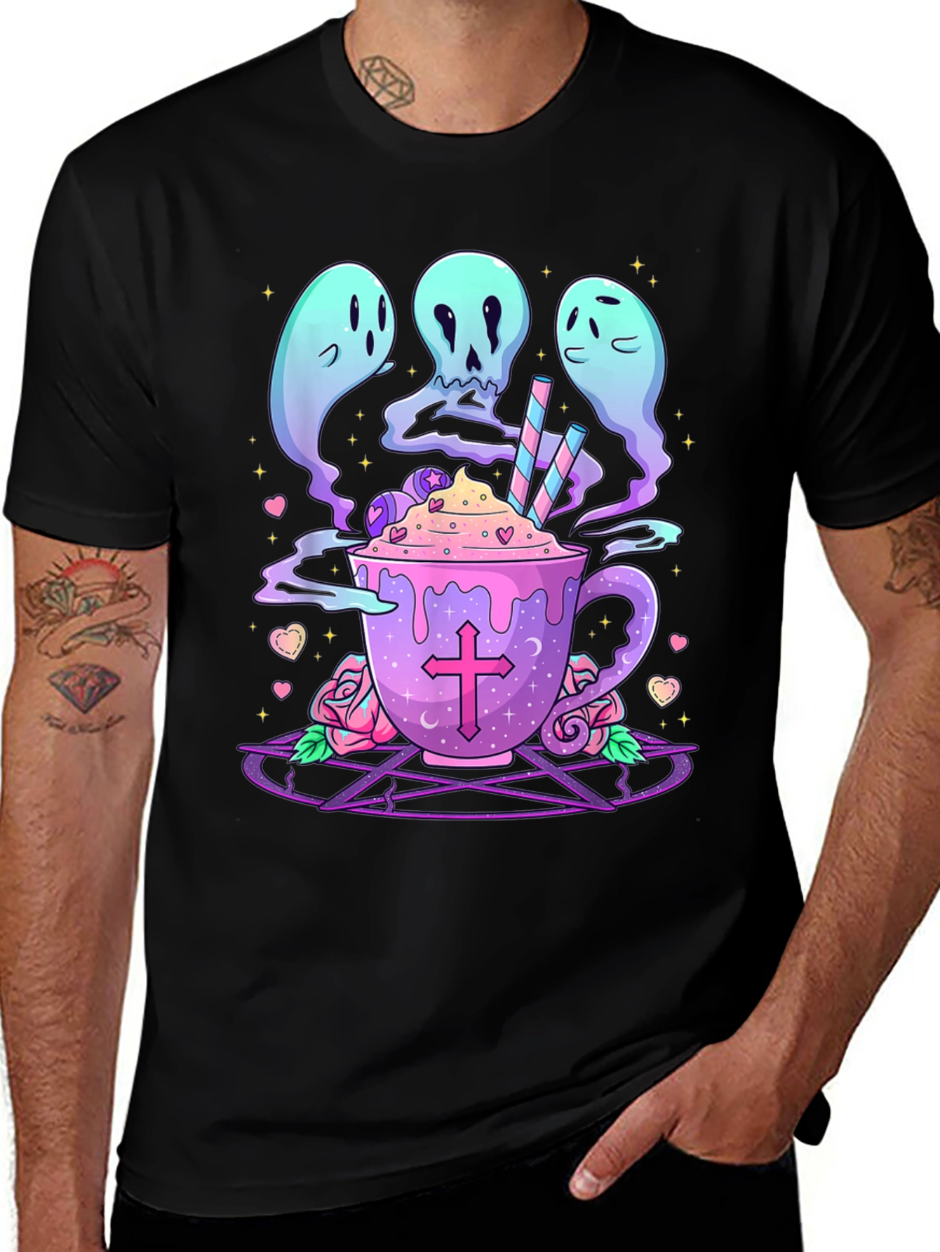 Variant 29 of Ghostly Latte Graphic Tee - Spooky Kawaii Design