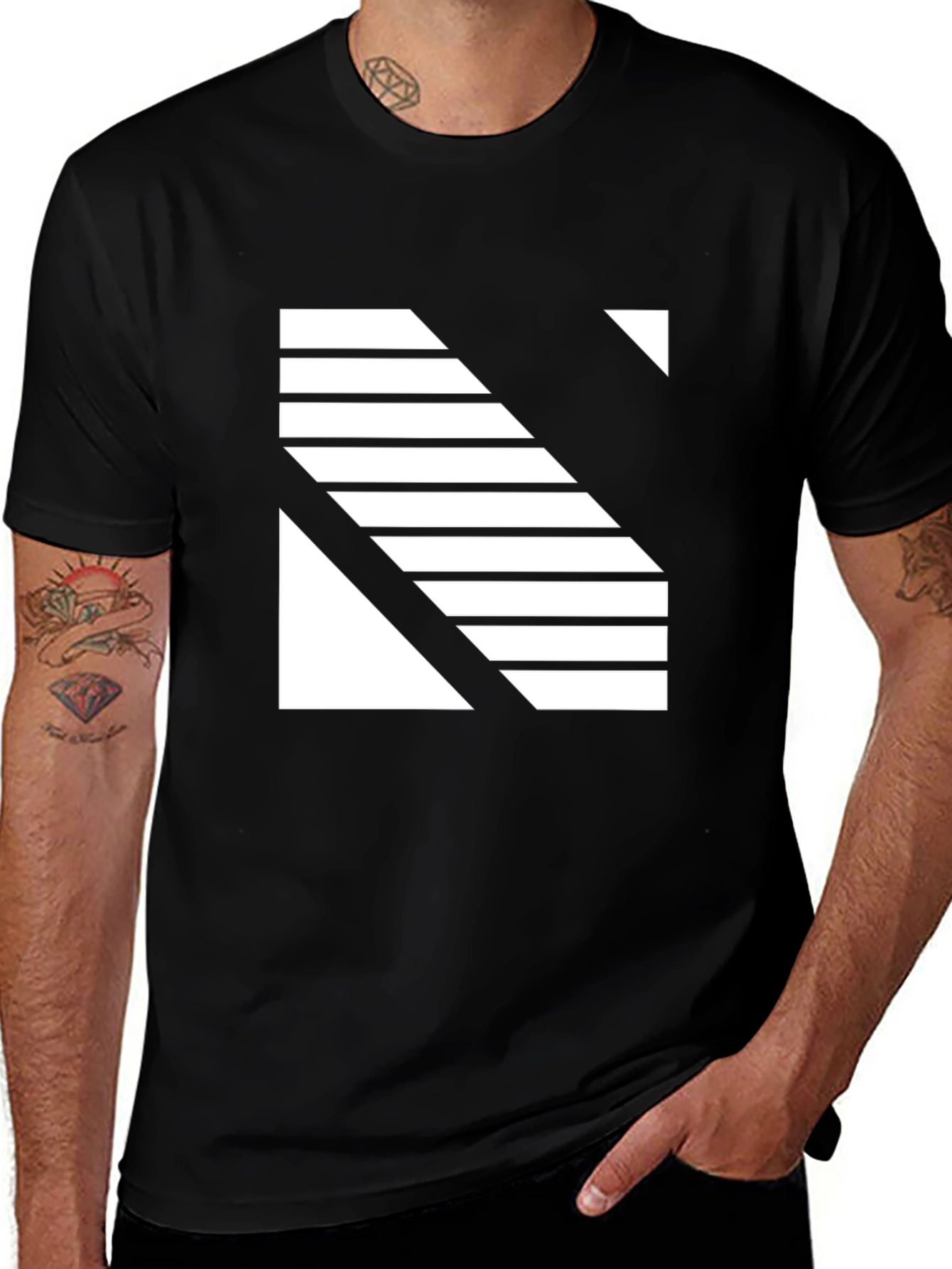 Variant 28 of Modern Striped Graphic Tee - Black Cotton Blend
