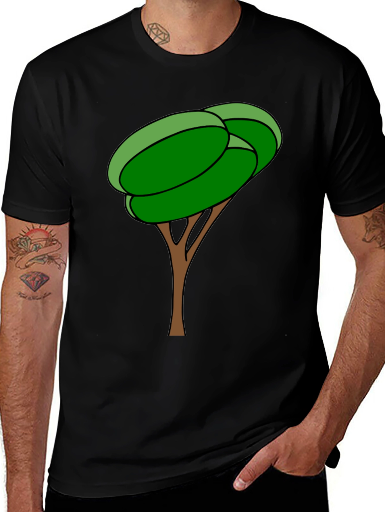 Variant 8 of Cartoon Tree Graphic Tee - Black Cotton Blend Shirt