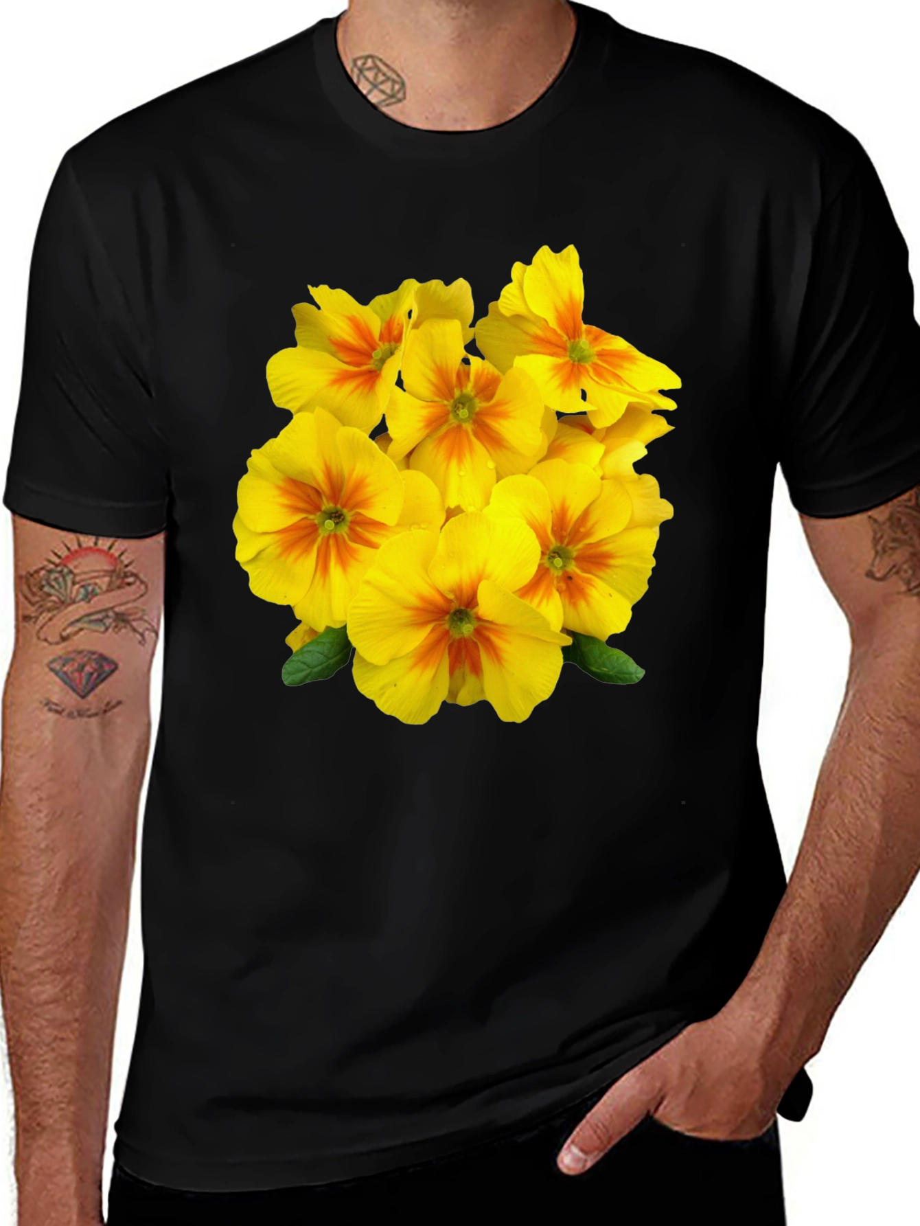 Variant 24 of Floral Print Tee - Yellow Primrose Design