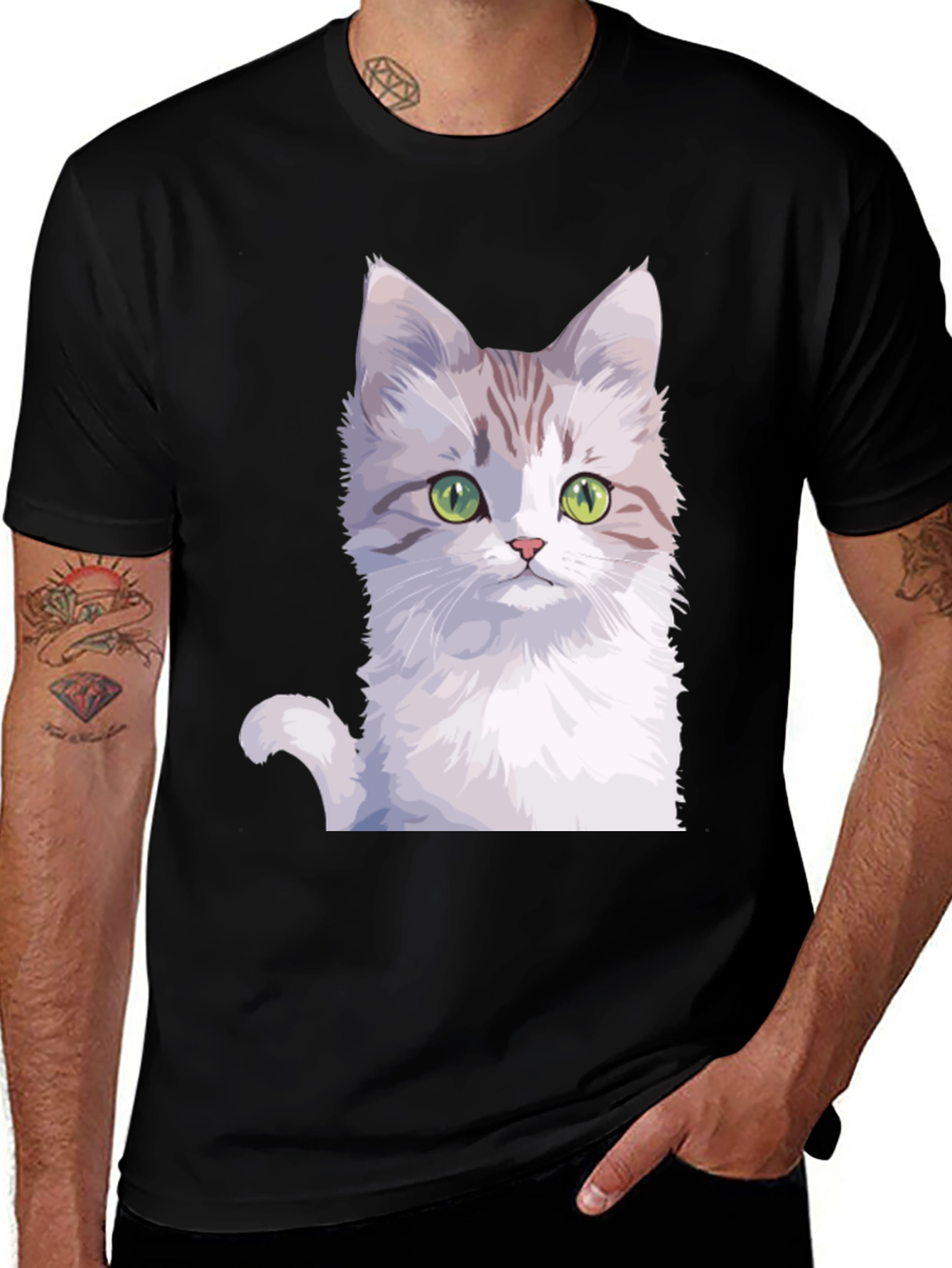 Variant 6 of Cute Cat Graphic Tee - Black Cotton T-Shirt