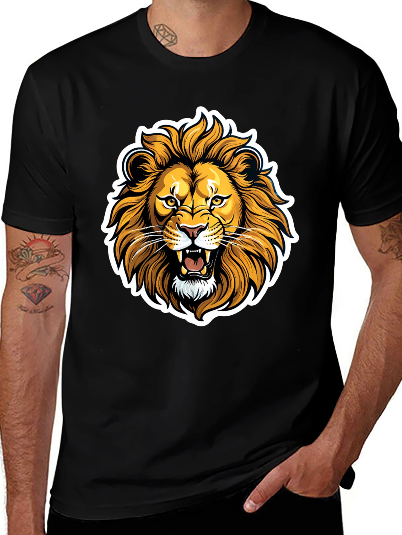 Variant 28 of Lion Graphic Black T-Shirt - Fierce Animal Design