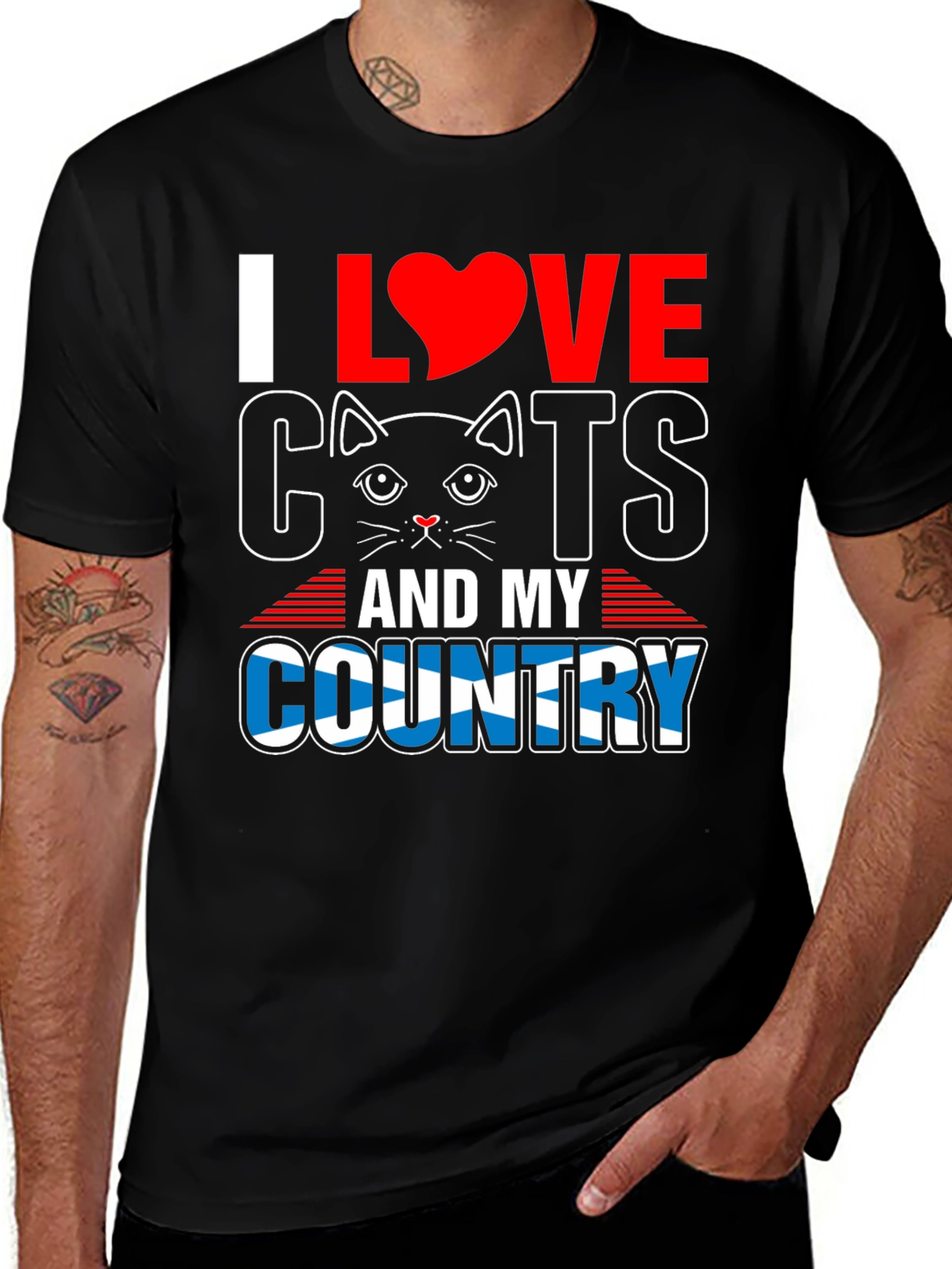 Variant 18 of I Love Cats & My Country T-Shirt - Black