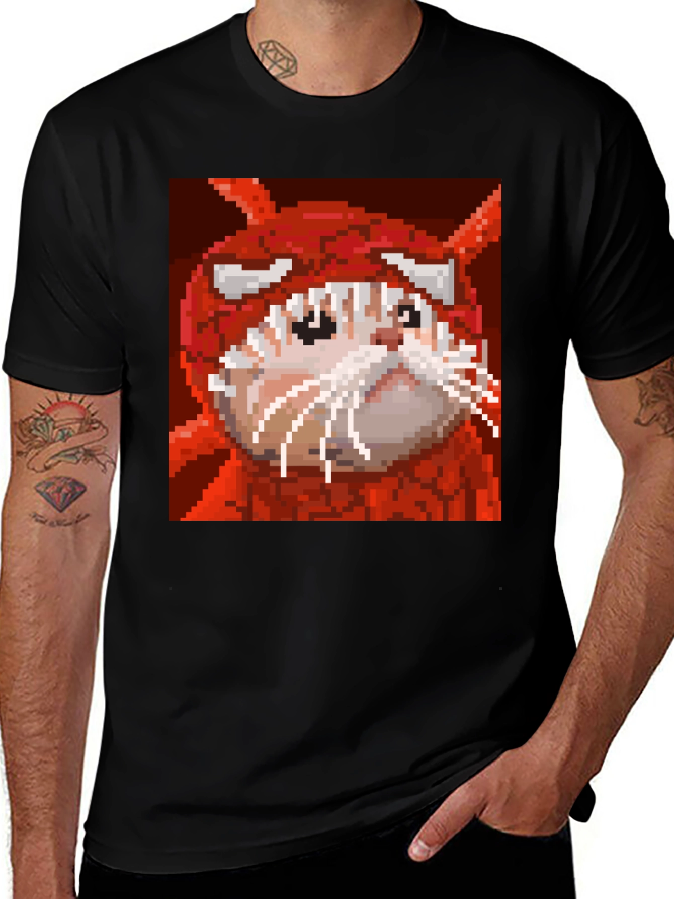 Variant 24 of Pixel Art Cat in Red Costume T-Shirt