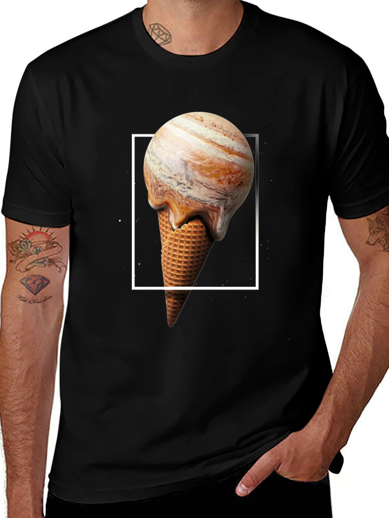 Variant 17 of Planet Jupiter Ice Cream Cone Graphic T-Shirt