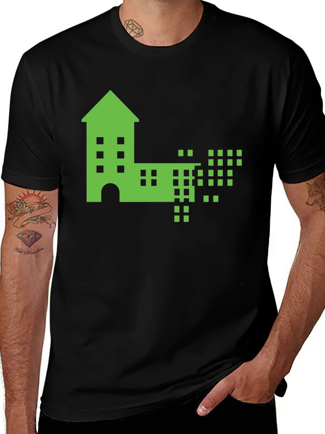 Variant 24 of Pixelated Building Graphic T-Shirt