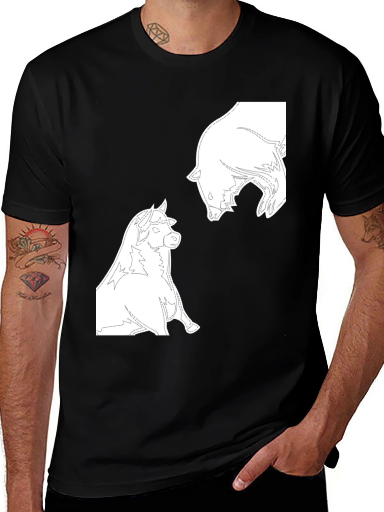 Bull vs Bear Graphic Tee - Black Cotton T-Shirt