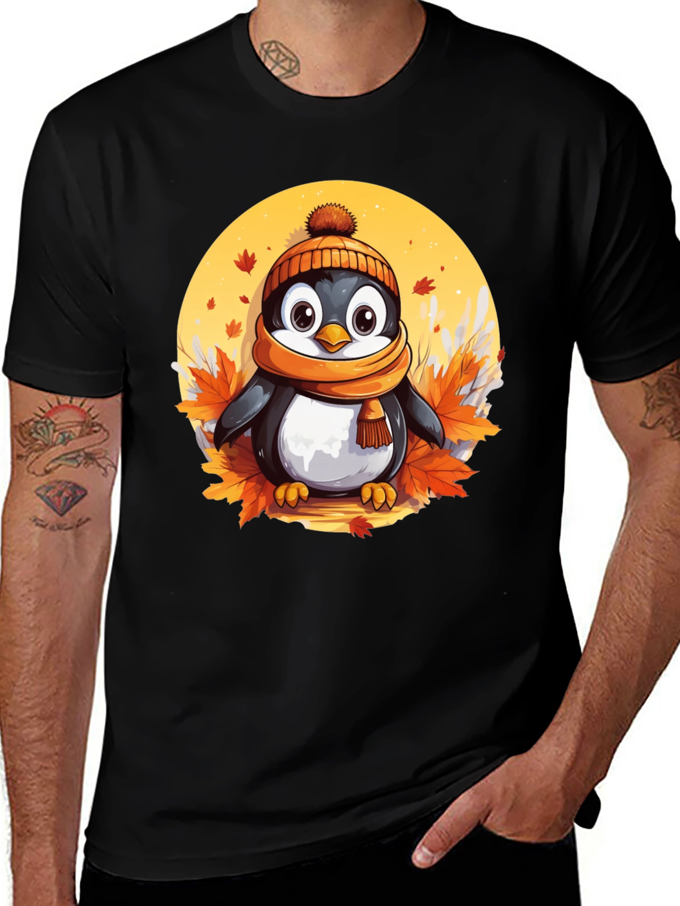 Variant 7 of Cute Autumn Penguin Graphic Tee