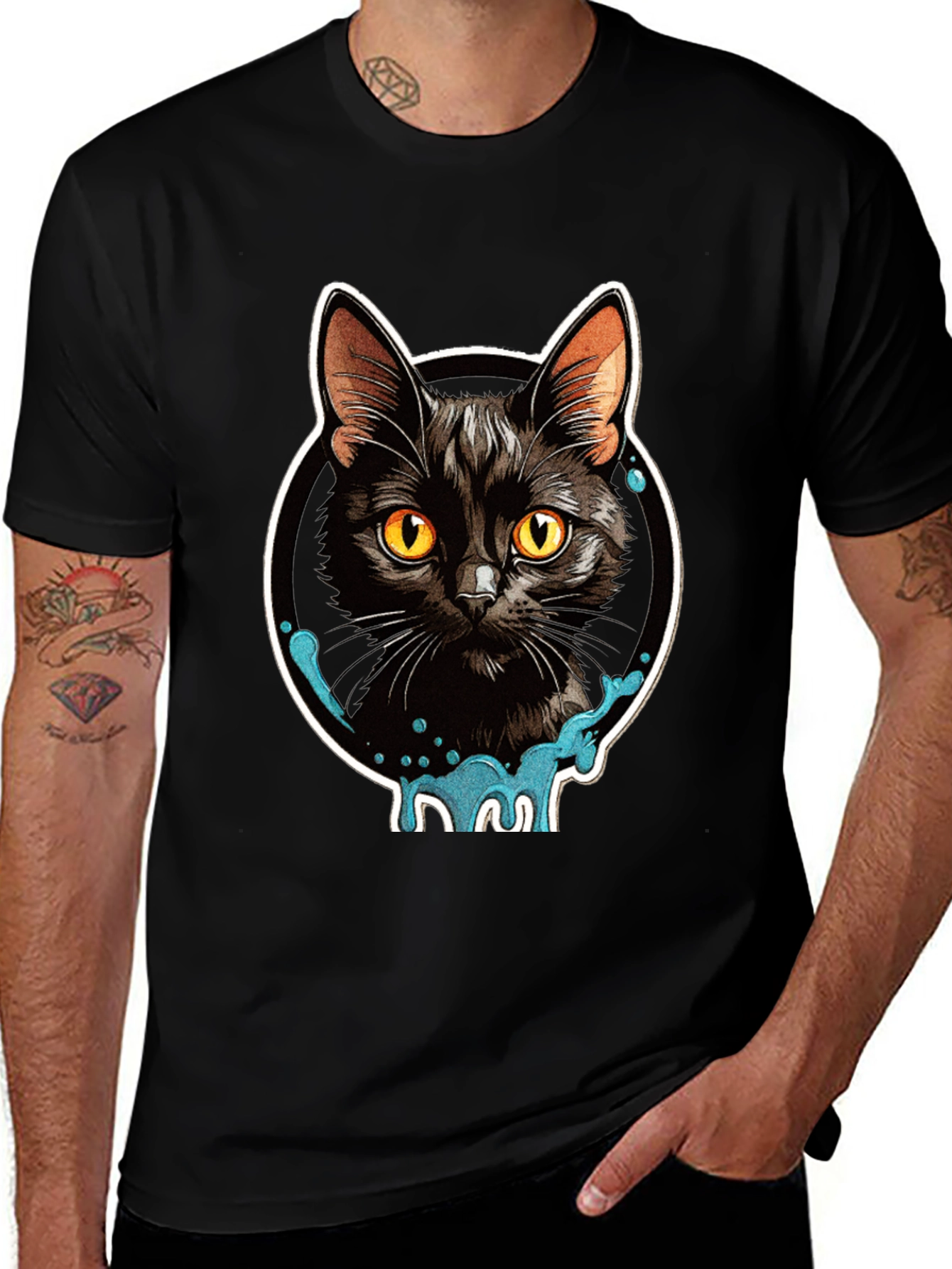 Variant 3 of Black Cat Graphic T-Shirt - Men's Casual Tee