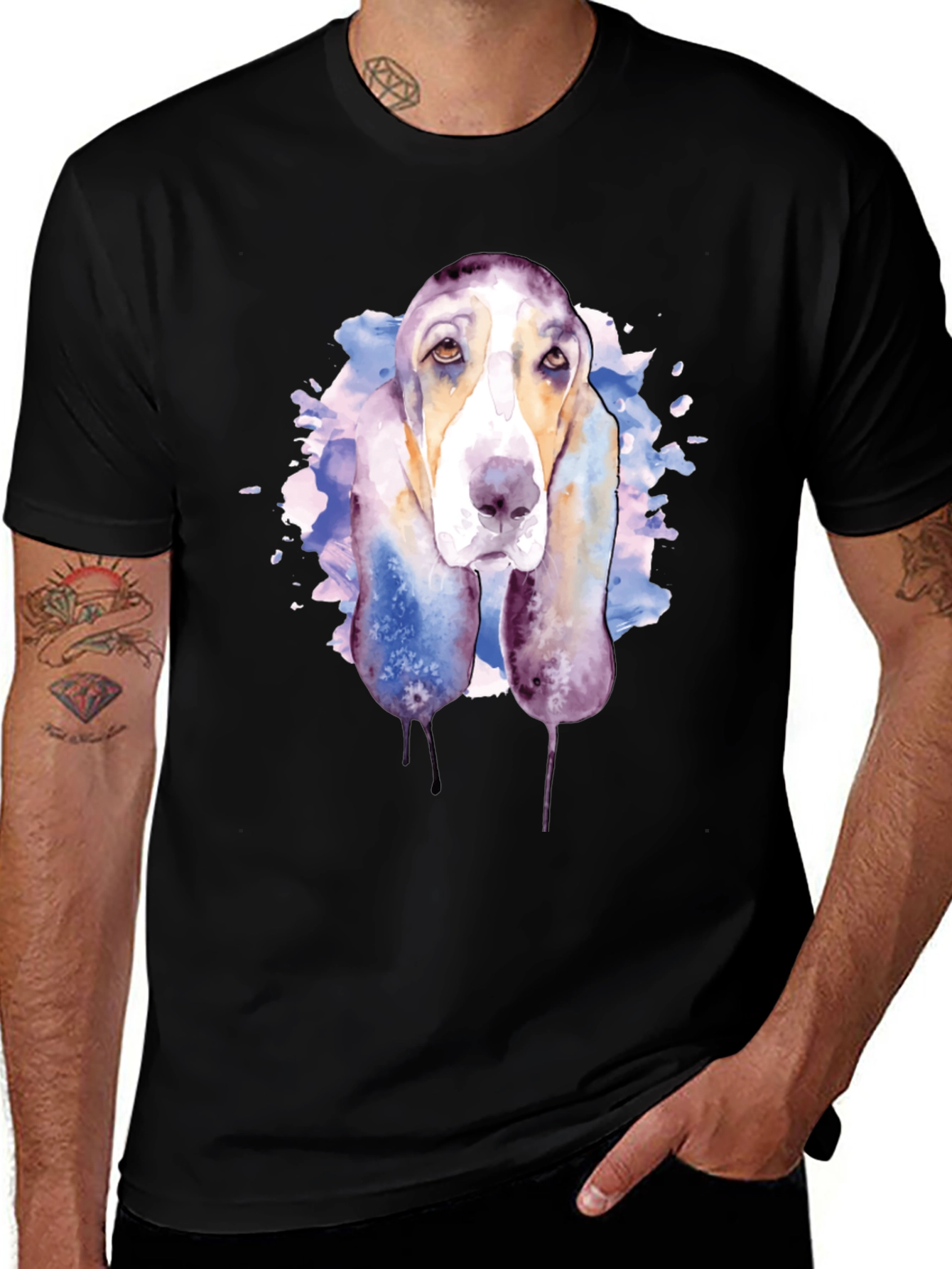Variant 28 of Dog Watercolor Graphic Tee - Casual Black T-Shirt