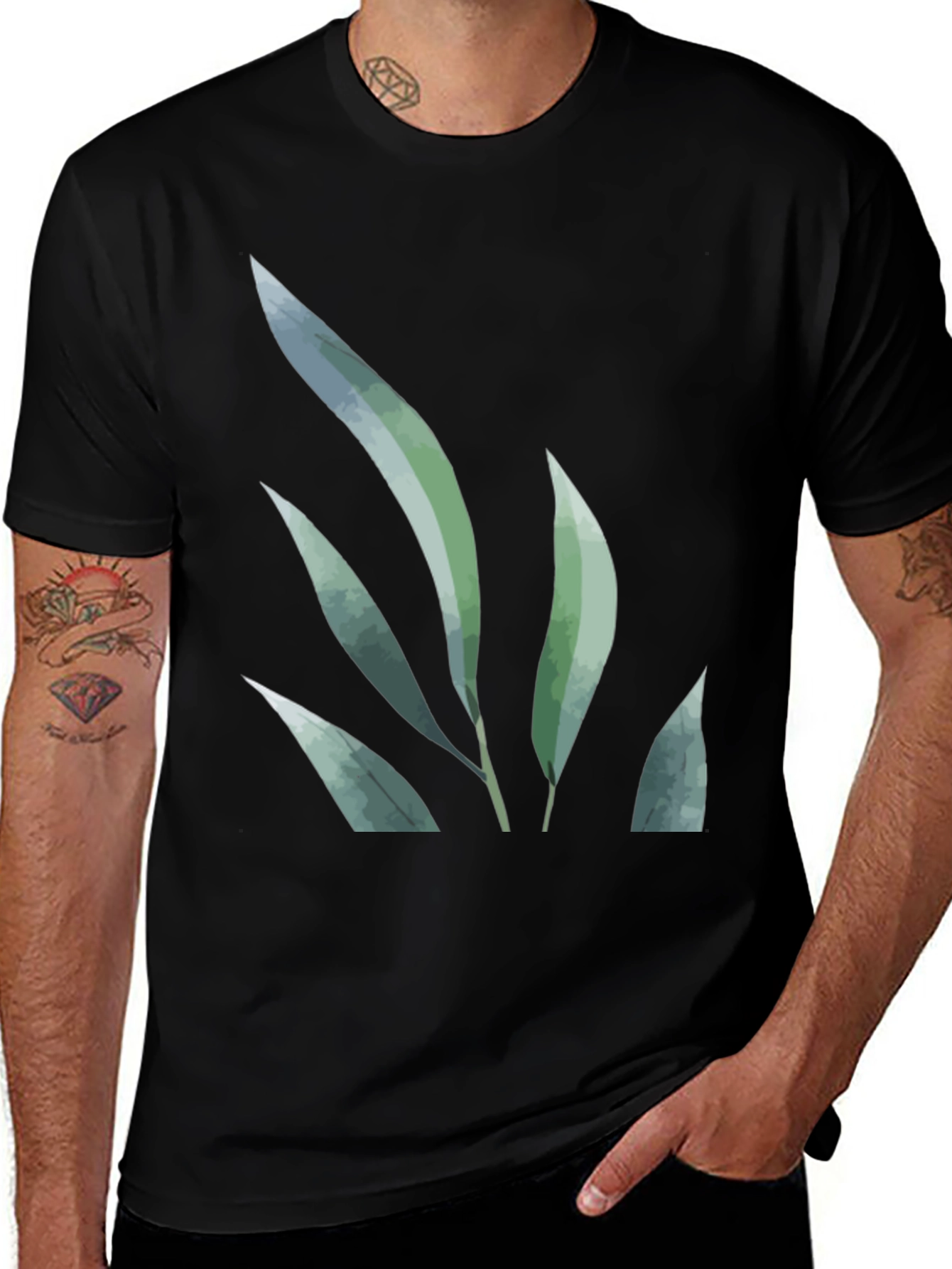 Botanical Print T-Shirt - Black