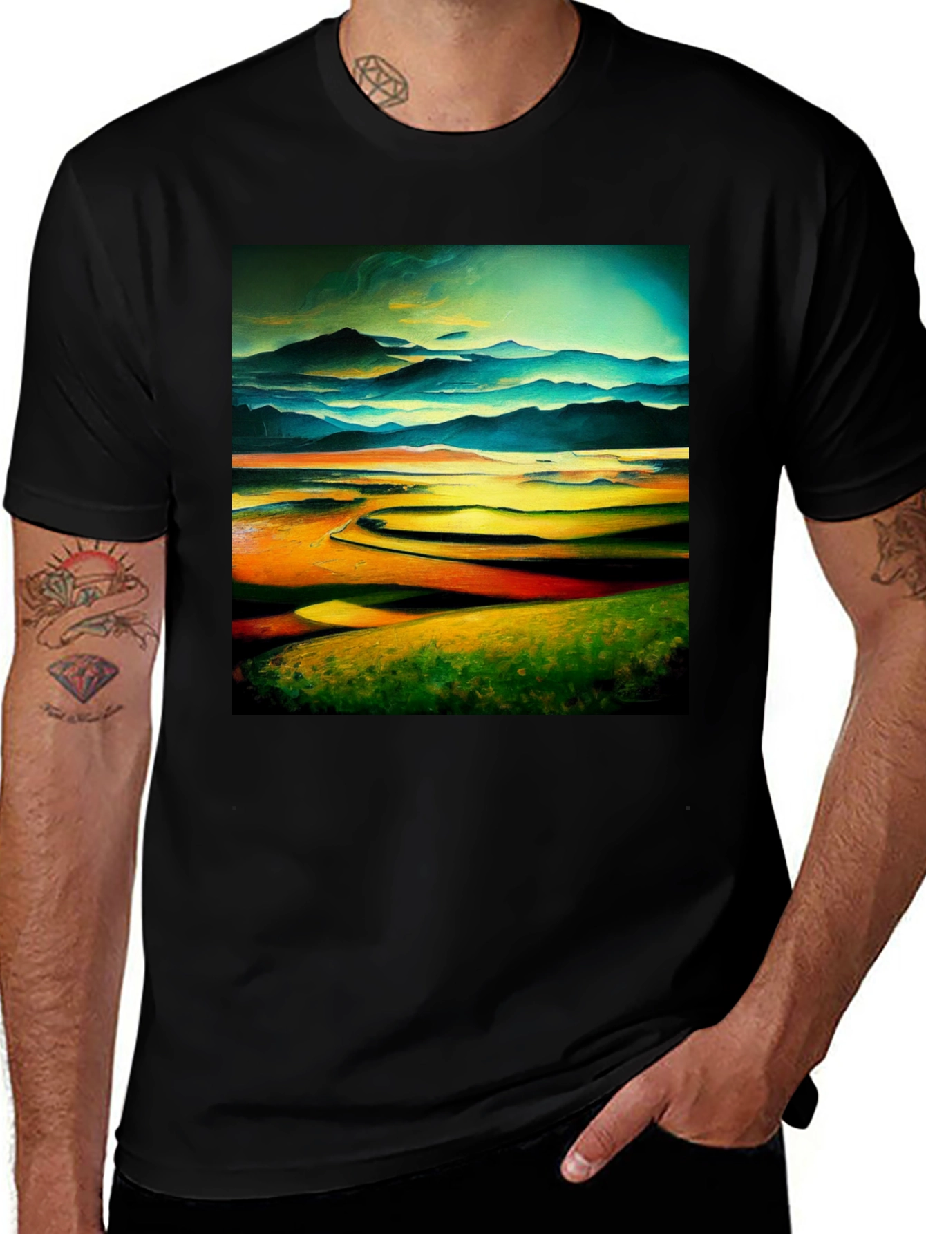 Abstract Landscape Graphic Tee - Artistic Comfort