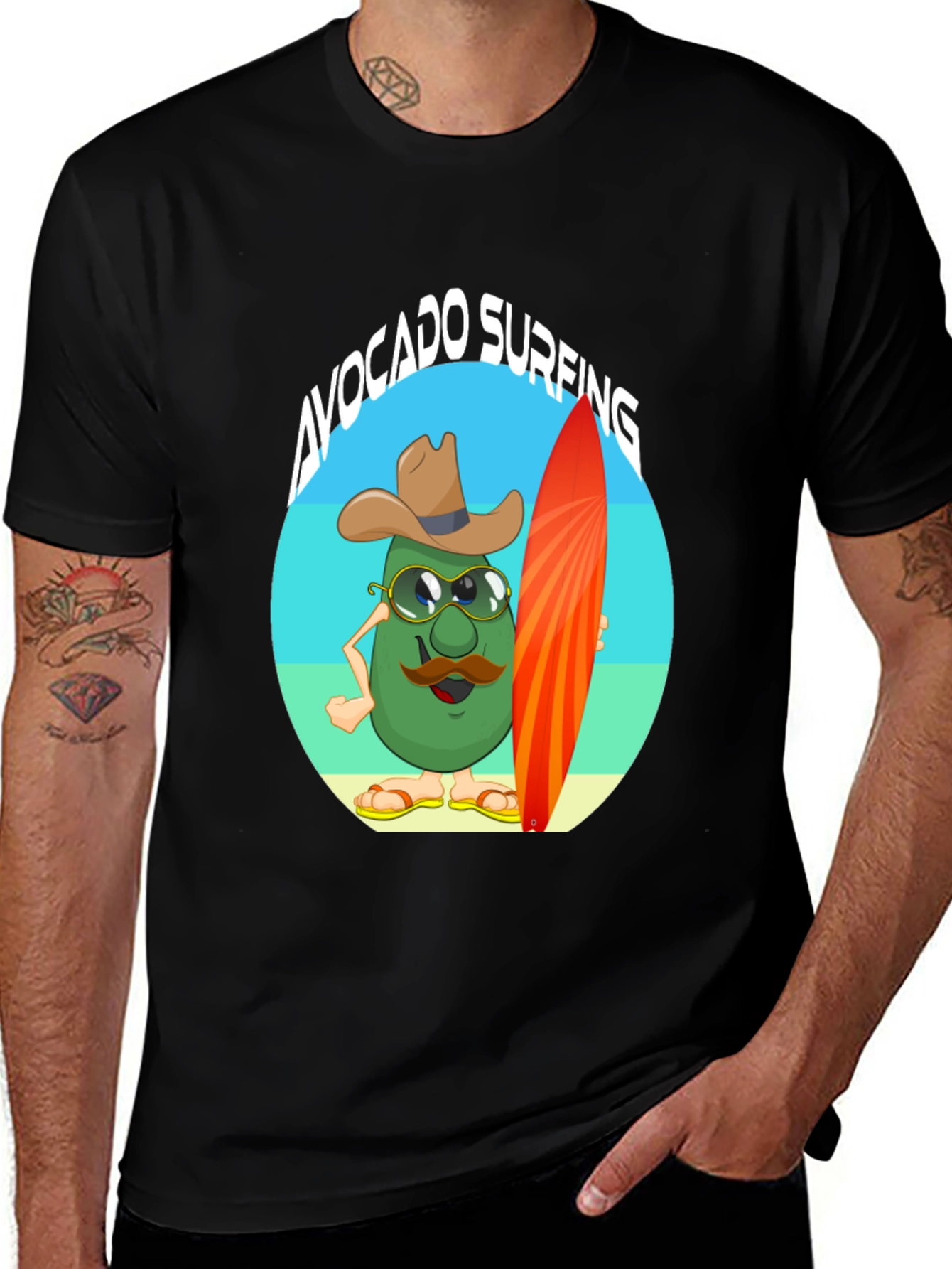 Variant 9 of Avocado Surfing Cartoon T-Shirt - Summer Fun