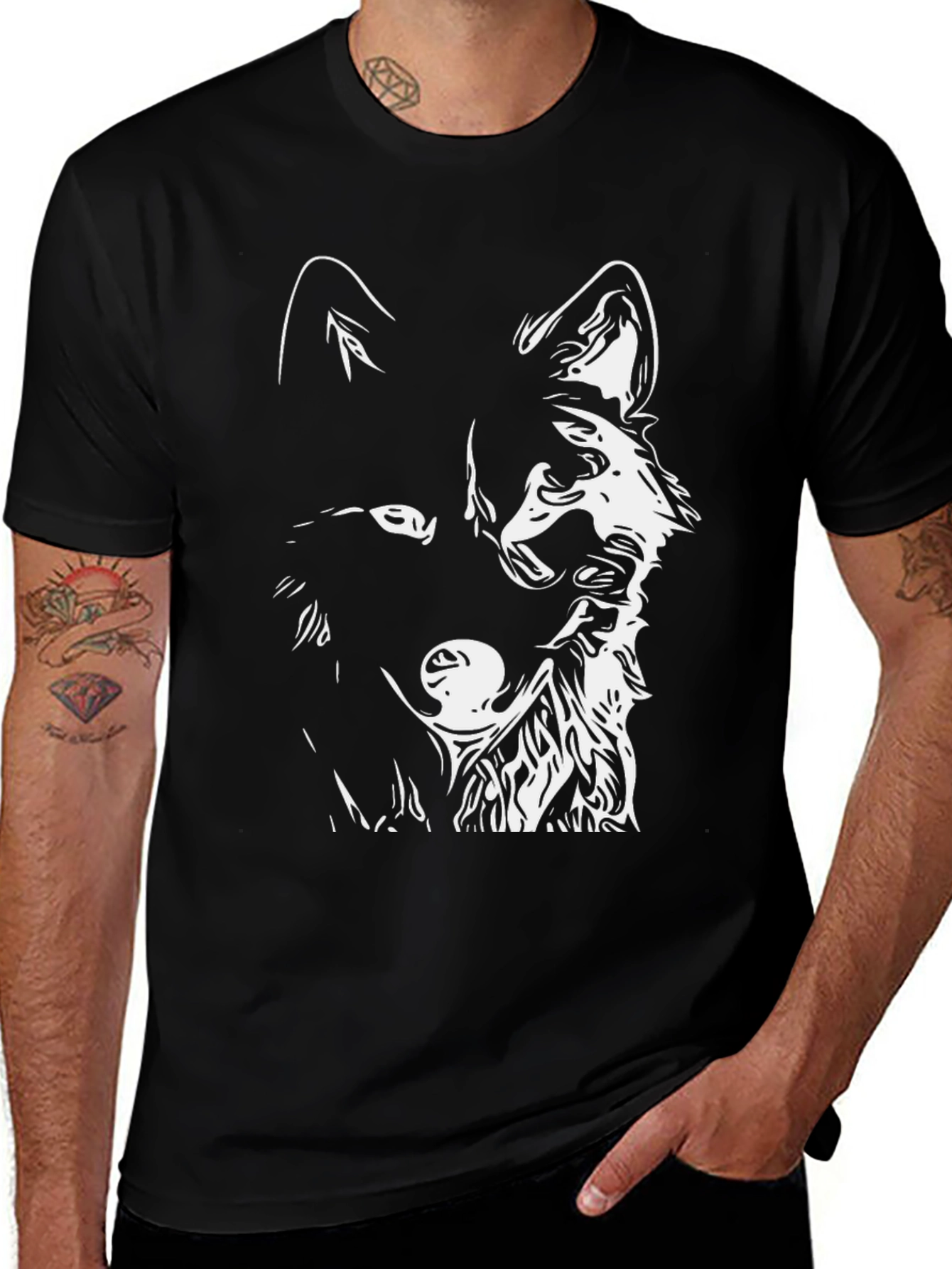 Variant 19 of Black Wolf Graphic Tee - Men's Casual Fashion