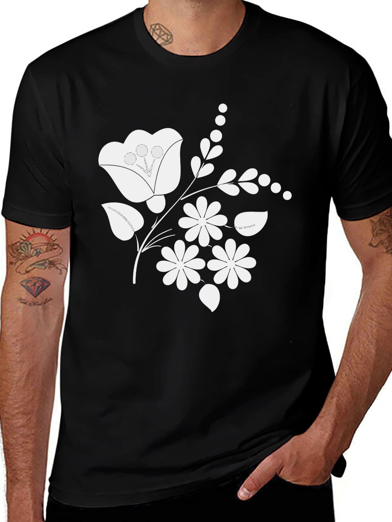 Variant 10 of Floral Graphic Black T-Shirt, Stylish Casual Wear