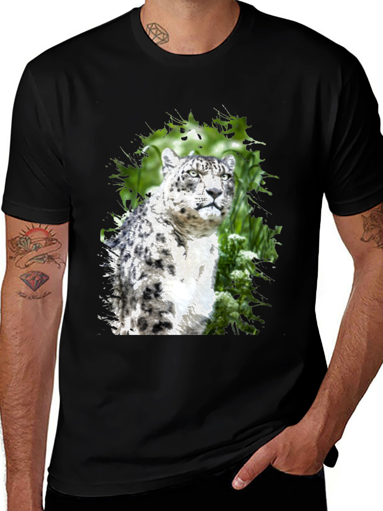 Variant 24 of Snow Leopard Graphic Tee - Black Cotton Blend