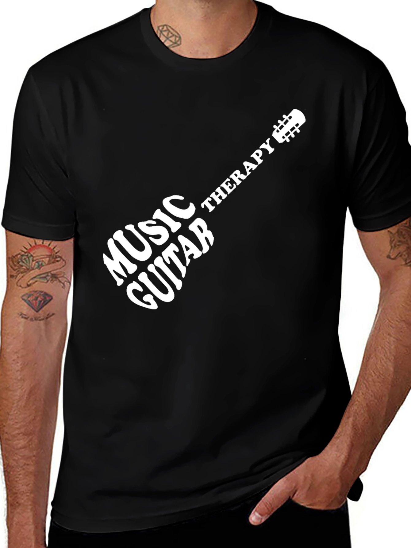 Black Music Therapy Guitar Graphic Tee - Black main image
