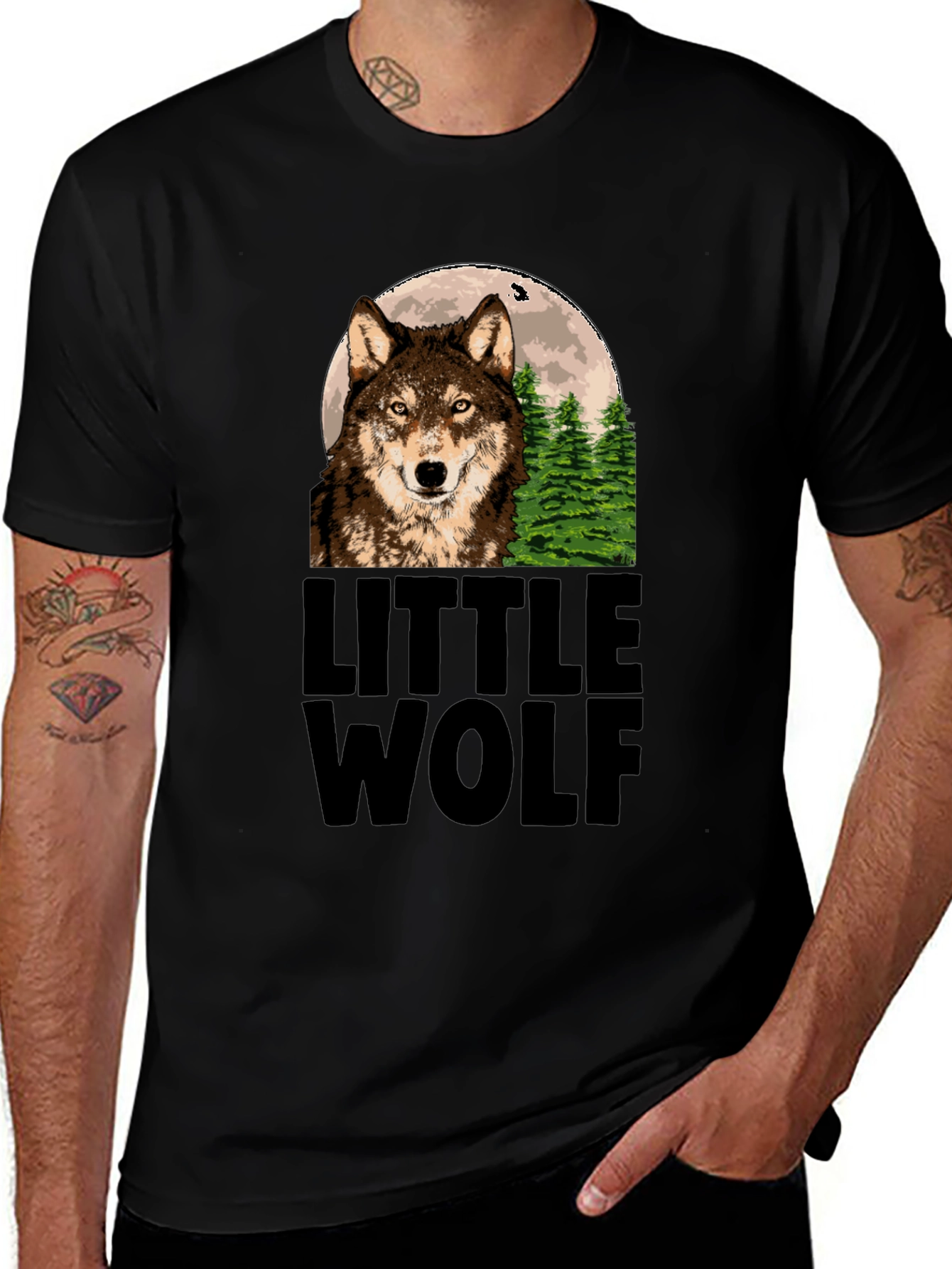 Variant 8 of Little Wolf Graphic Print Tee - Men's Black T-Shirt