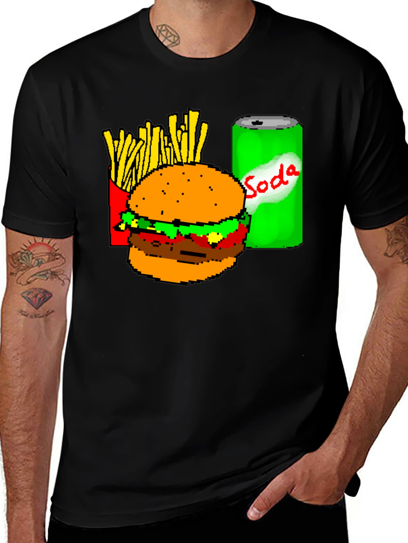 Pixel Fast Food T-Shirt - Burger, Fries & Soda