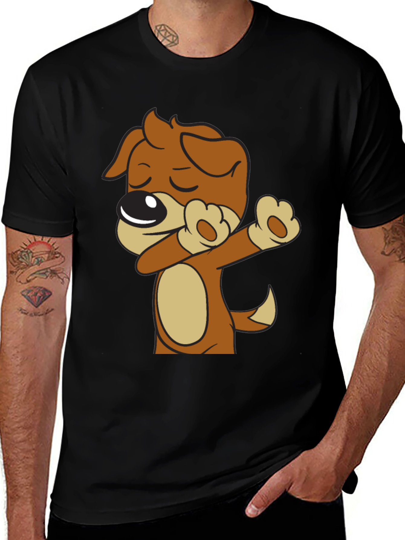 Variant 25 of Dog Dabbing Black T-Shirt - Cartoon Animal Graphic Tee
