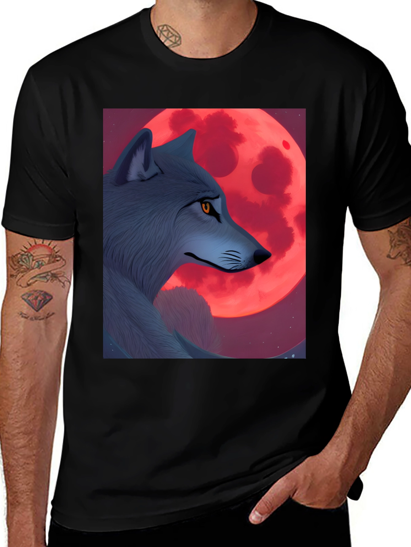 Variant 17 of Wolf & Red Moon Graphic Tee