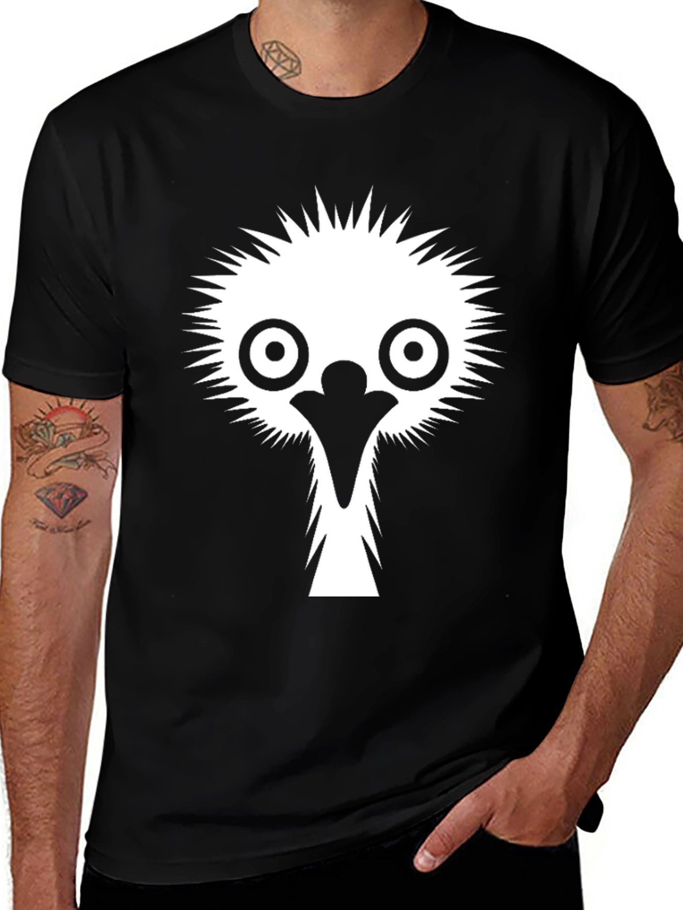 Variant 7 of Funny Ostrich Graphic Tee - Mens Black T-Shirt