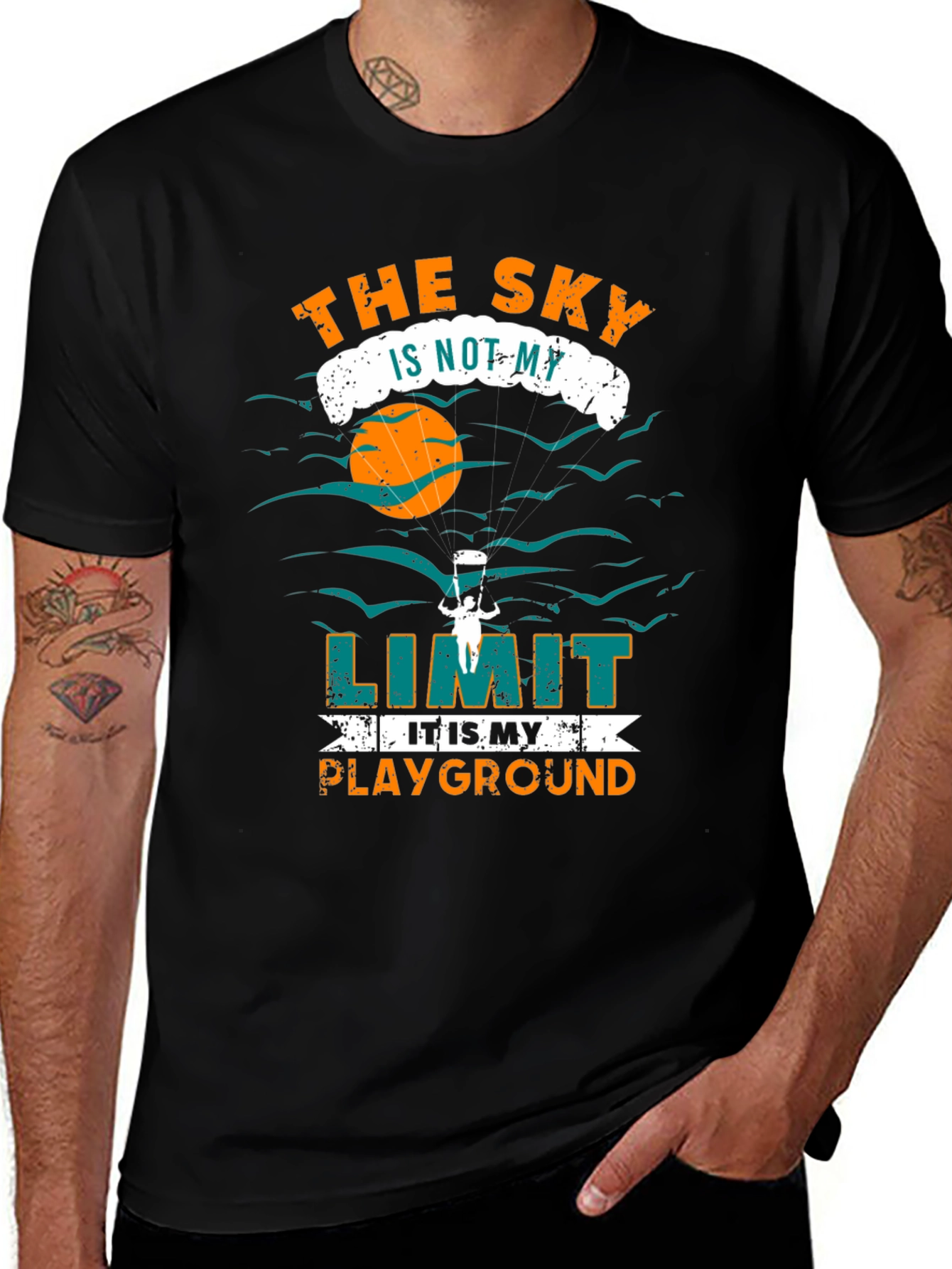 Variant 29 of Sky's the Limit T-Shirt: Skydiving Design
