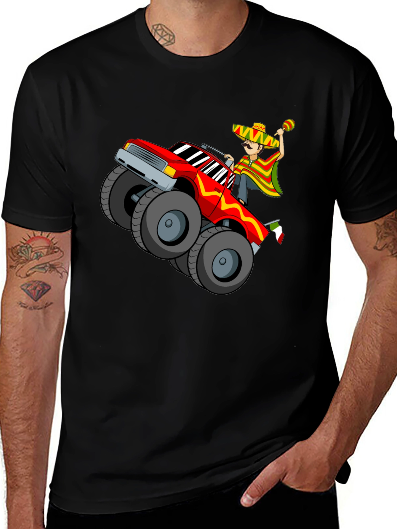 Black T-Shirt with Mexican Monster Truck Graphic