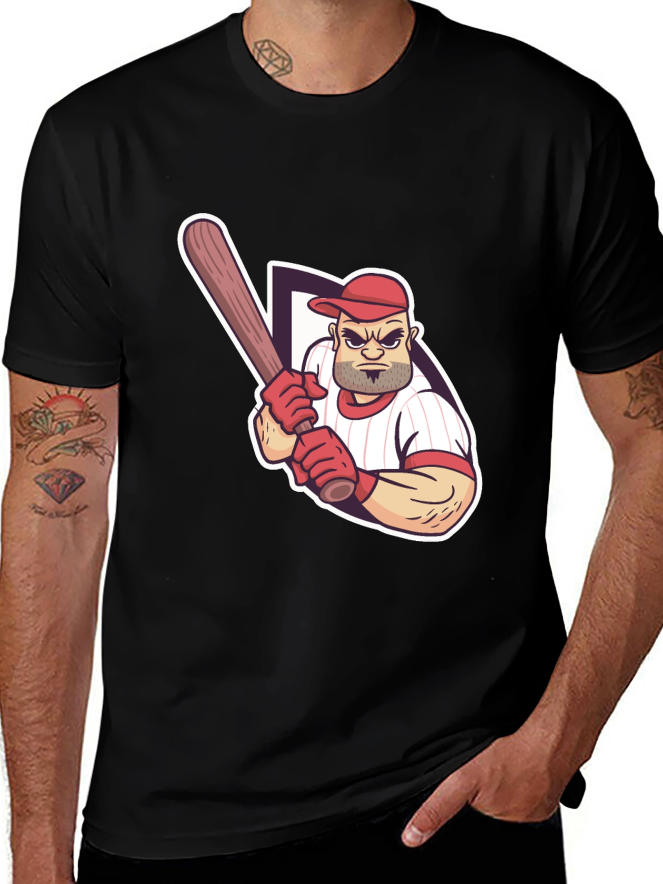 Variant 10 of Baseball Player Graphic Tee - Black Cotton T-Shirt