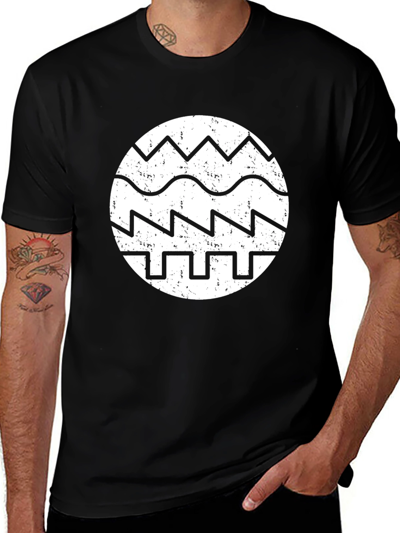 Variant 10 of Retro Waveform Graphic Tee - Black Cotton