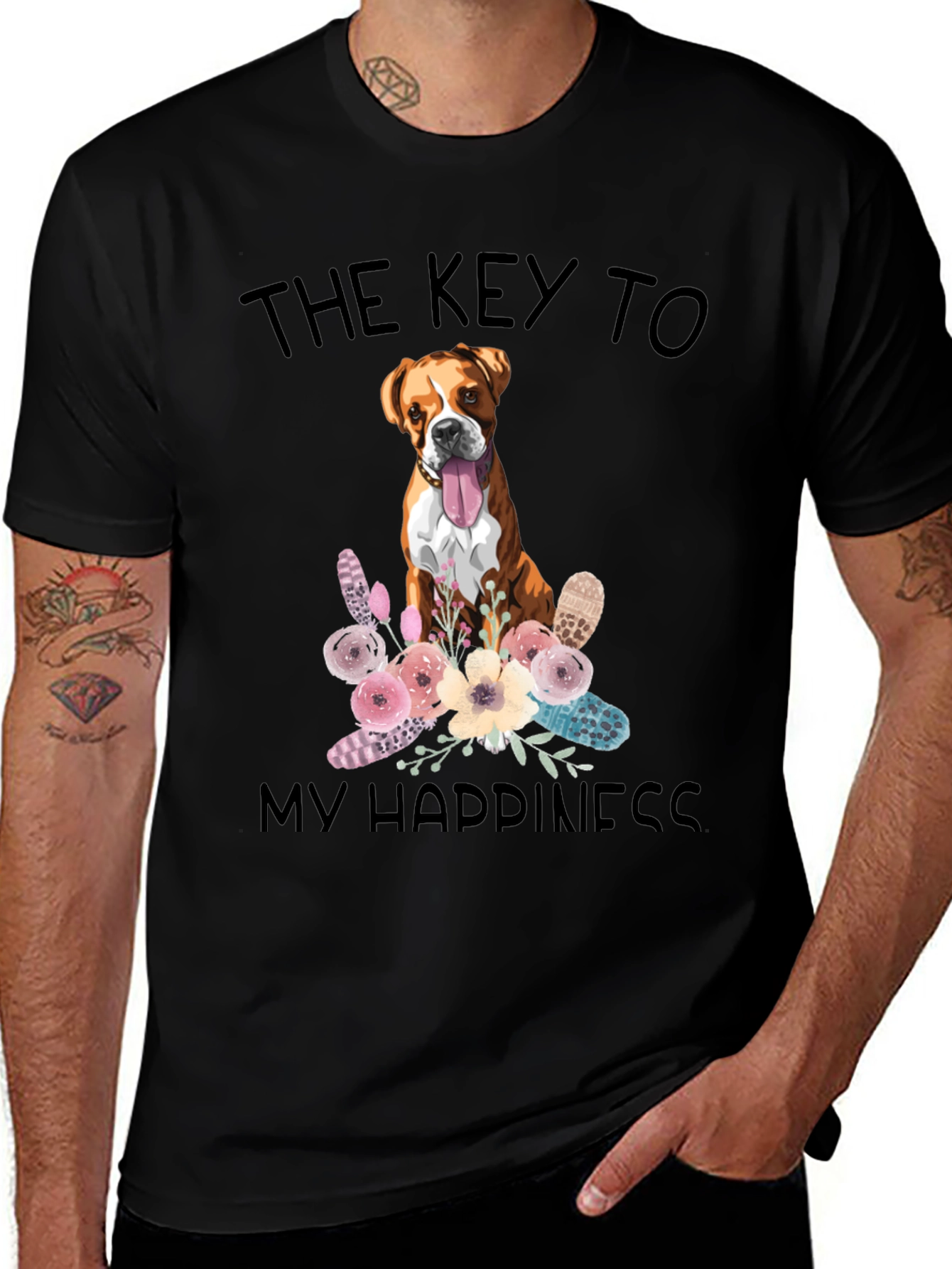 Variant 22 of Boxer Dog 'Key to Happiness' Graphic Tee