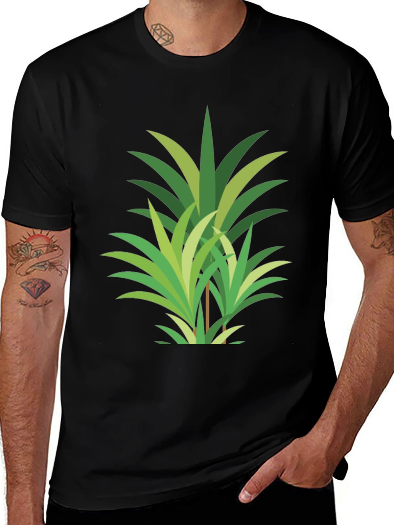 Tropical Leaf Graphic Tee - Stylish Black T-Shirt