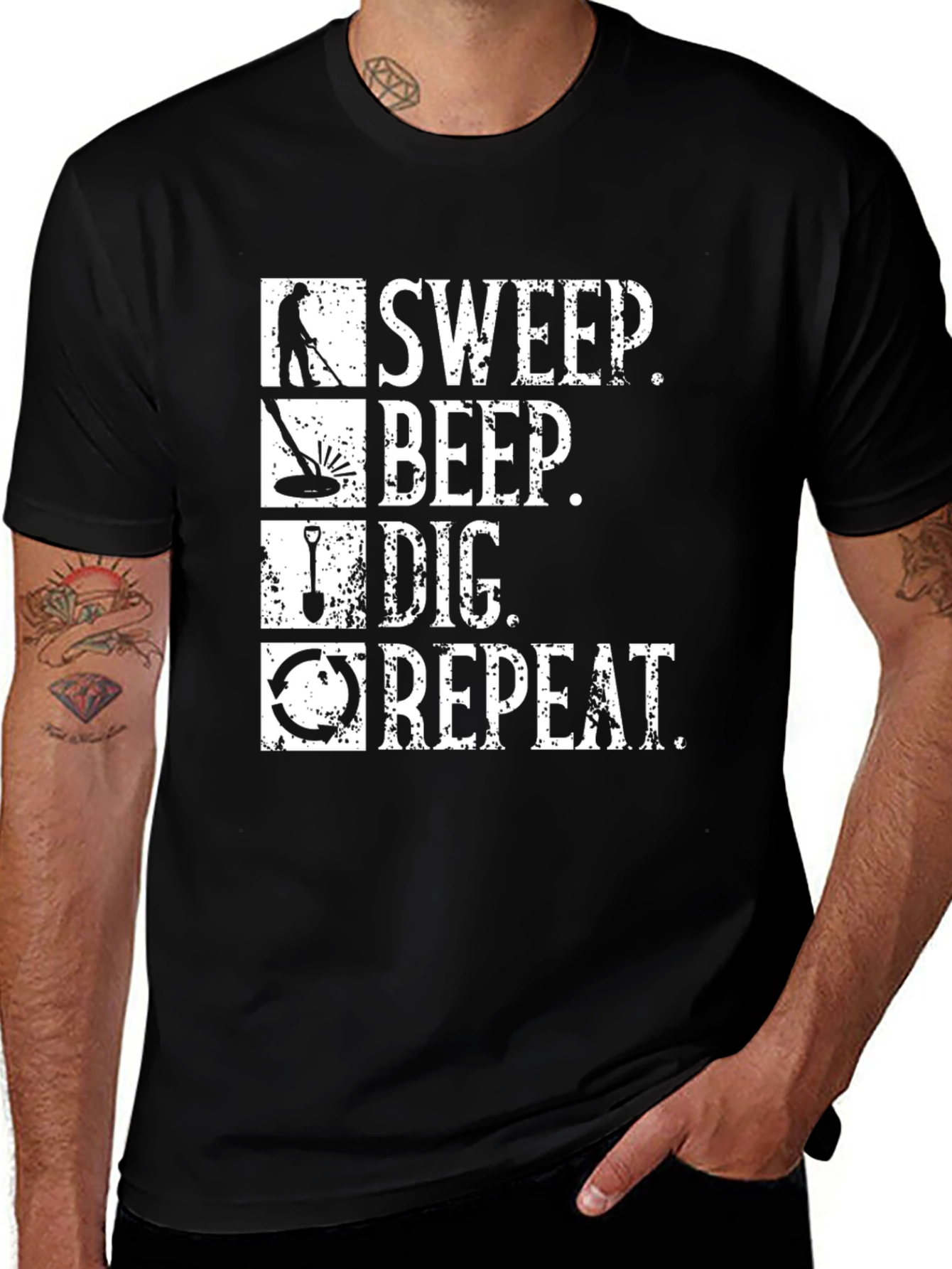 Variant 3 of Metal Detecting Sweep Beep Dig Repeat Graphic Tee