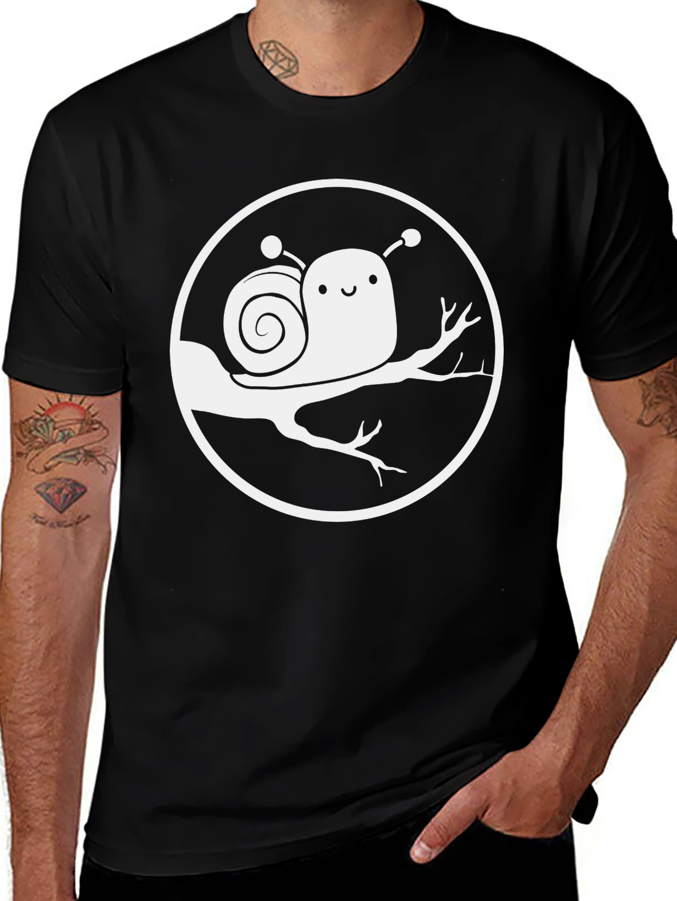 Variant 27 of Cute Snail on Branch Graphic T-Shirt - Black