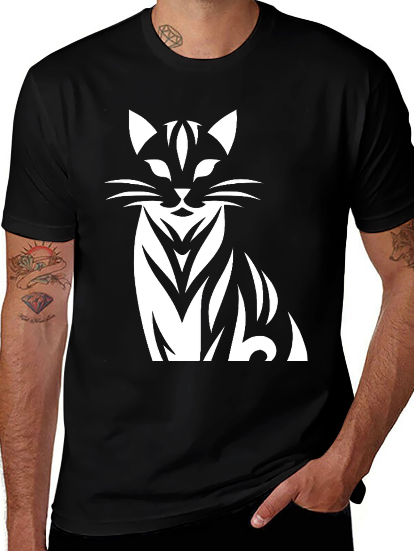 Variant 13 of Cat Graphic Tee - Stylish Men's Black T-Shirt