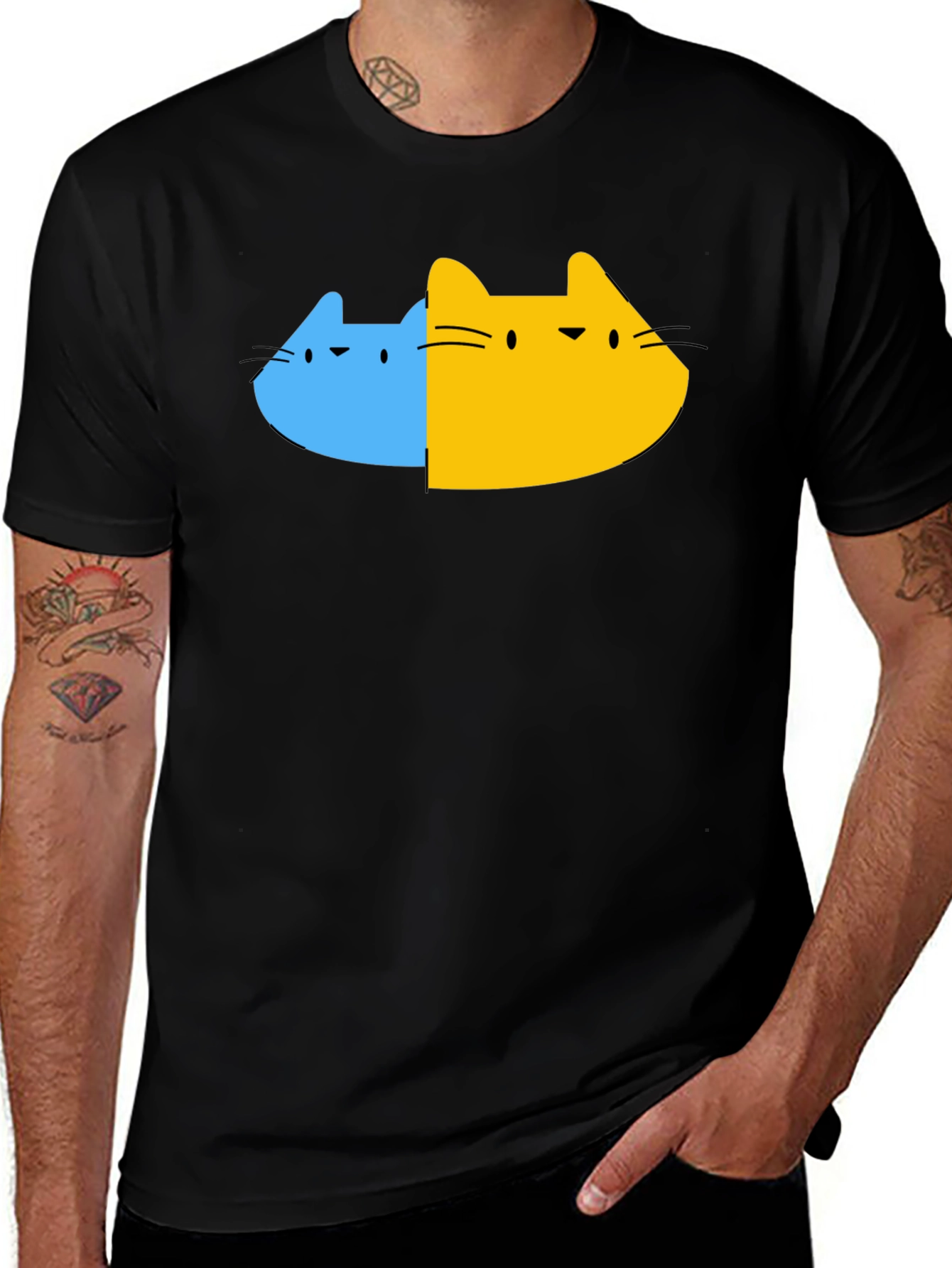 Variant 22 of Two-Faced Cat T-Shirt - Blue and Gold