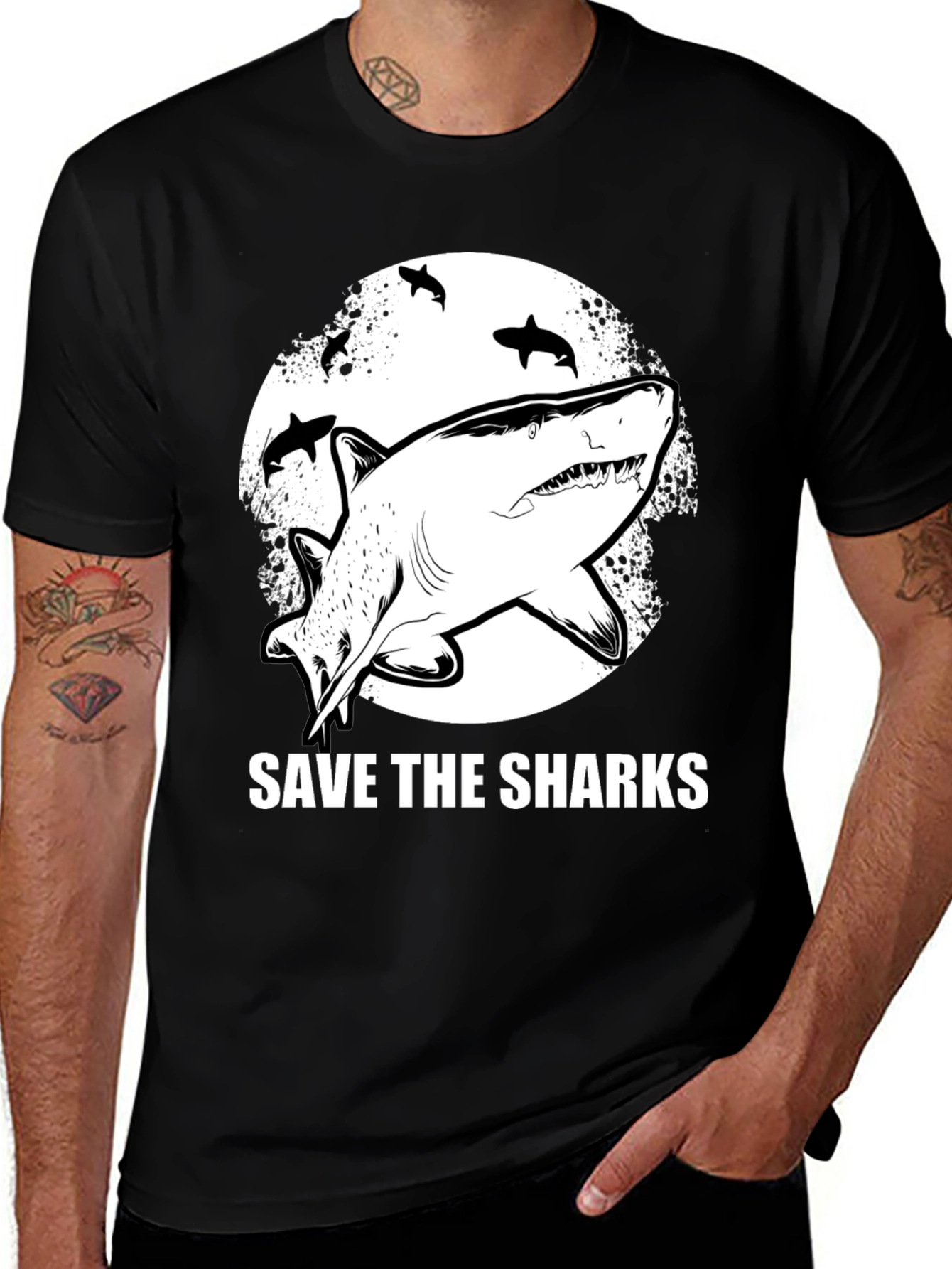 Save the Sharks Graphic Tee - Black Cotton