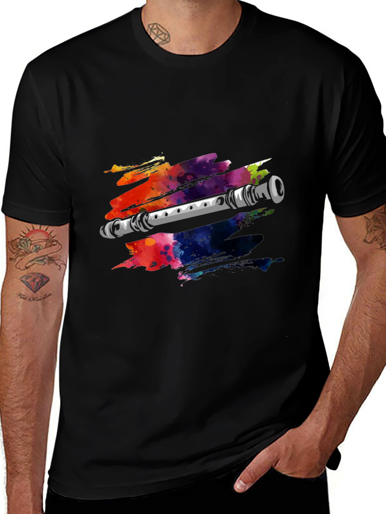 Variant 14 of Watercolor Flute Graphic Tee - Music Lover's T-Shirt