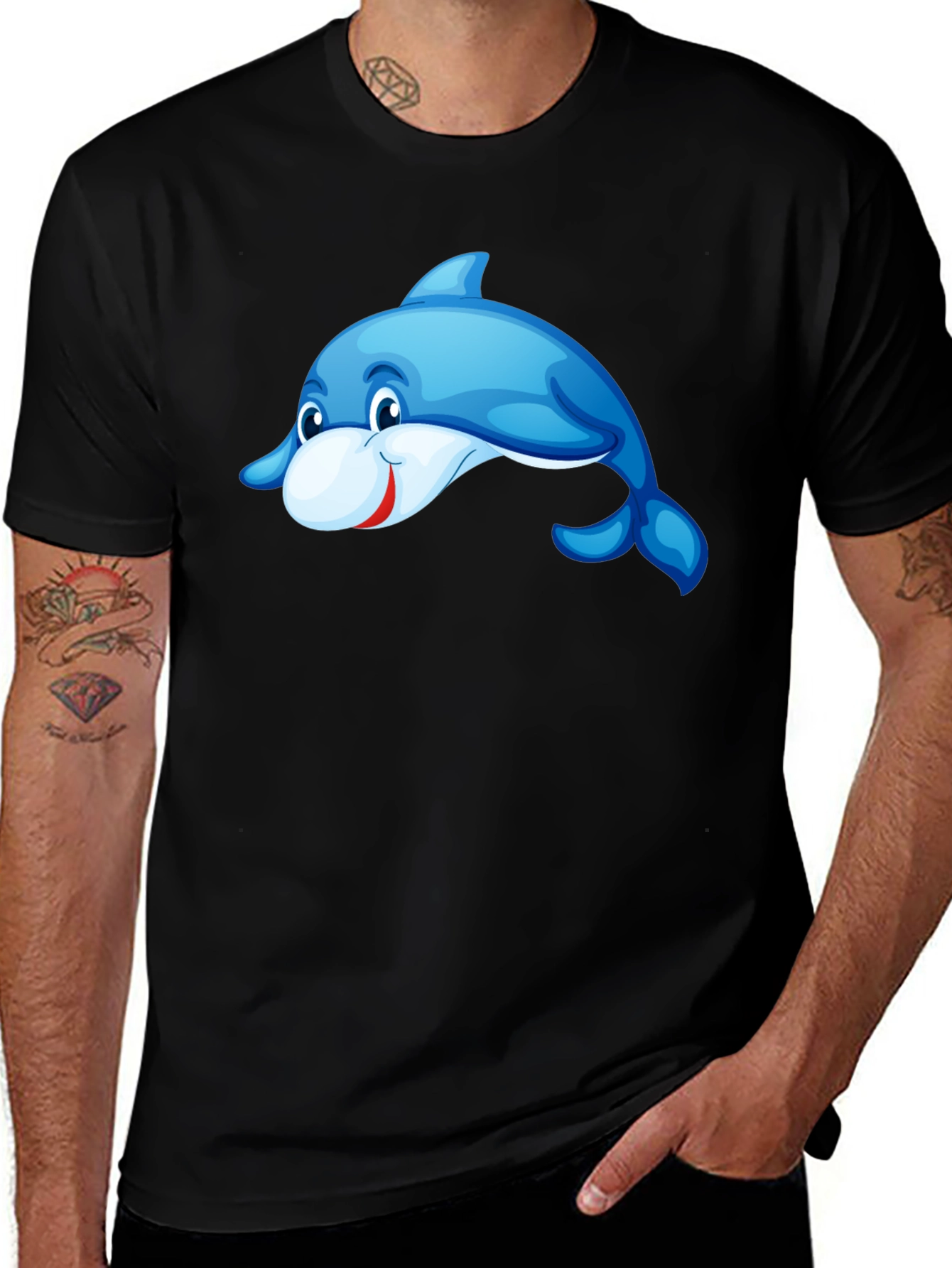 Variant 18 of Cartoon Dolphin Graphic Tee - Black