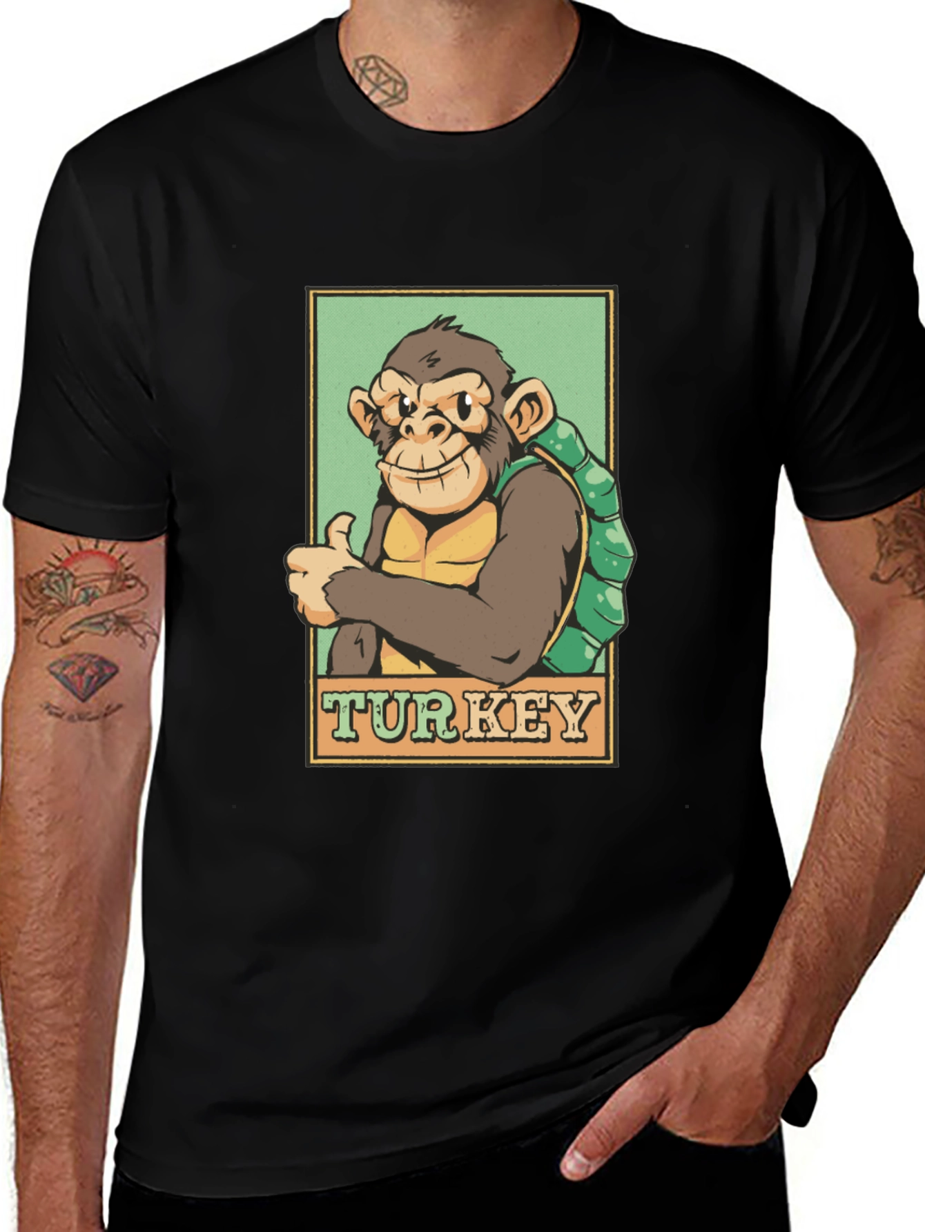 Black Monkey Turkey Graphic T-Shirt - Adventure Ready! main image