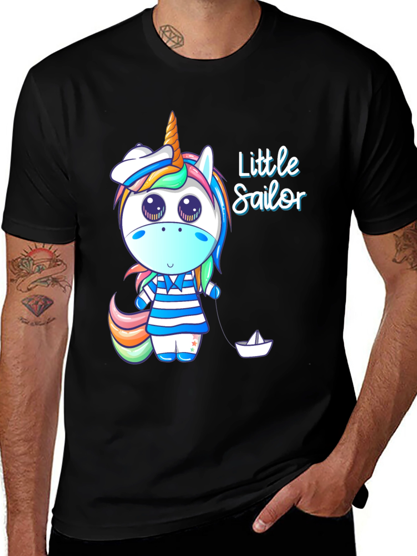 Variant 18 of Little Sailor Unicorn Graphic Tee - Black