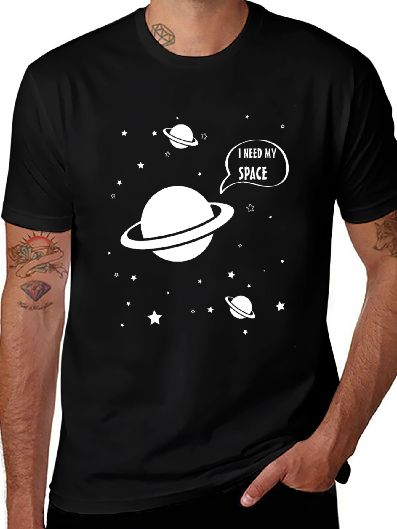 Variant 28 of I Need My Space Graphic Tee - Black Cotton T-Shirt