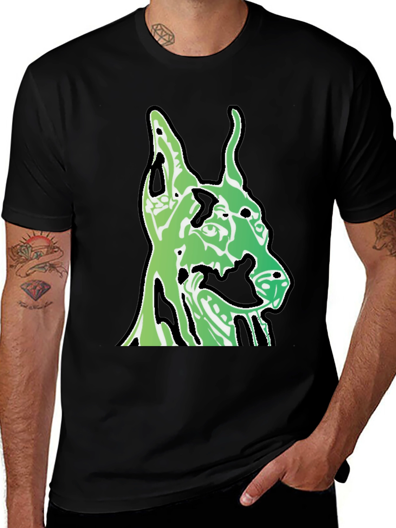 Variant 26 of Green Dog Head Graphic Black T-Shirt