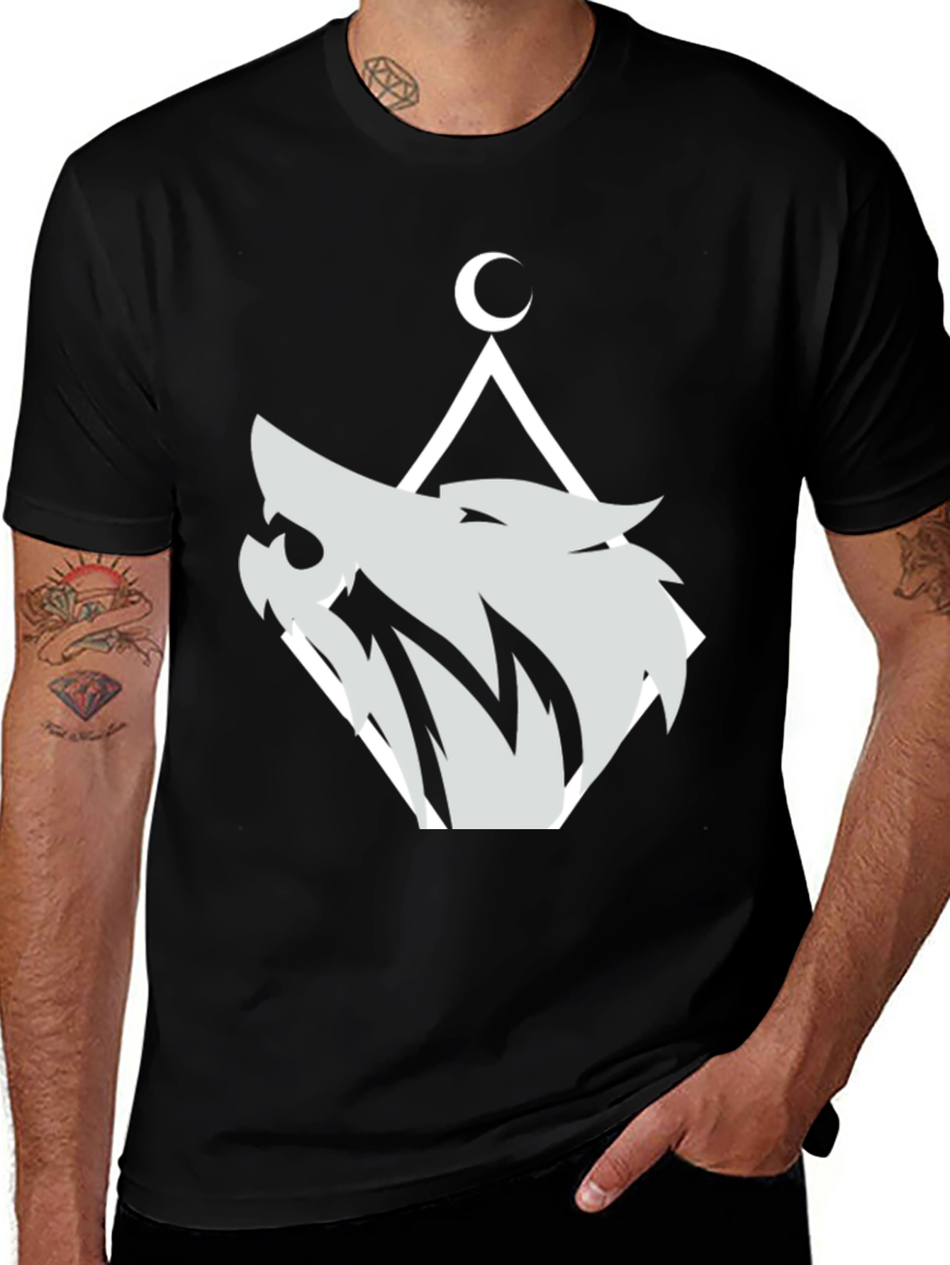Variant 12 of Wolf Moon Graphic Tee - Black Cotton Blend