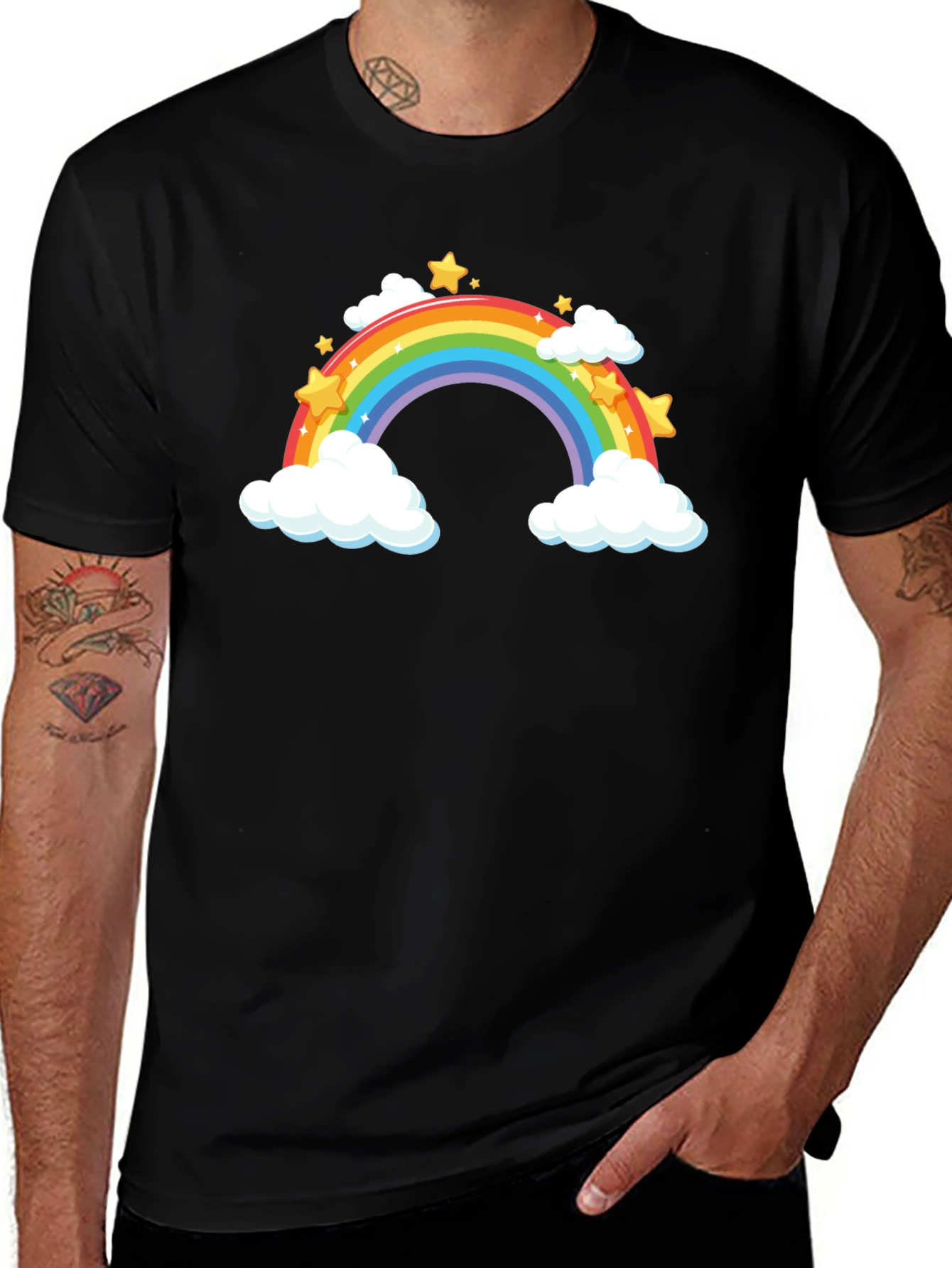 Variant 6 of Rainbow Stars Black T-Shirt