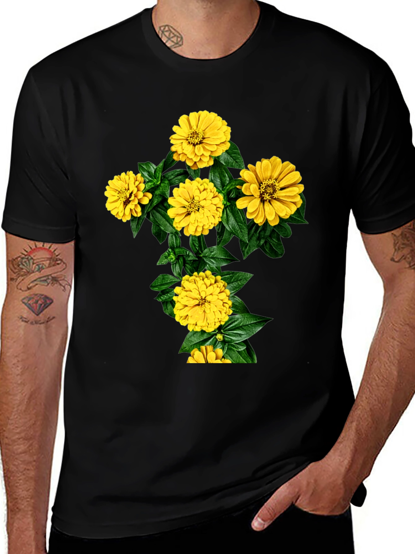 Black Floral Cross Graphic Tee - Stylish Comfort main image