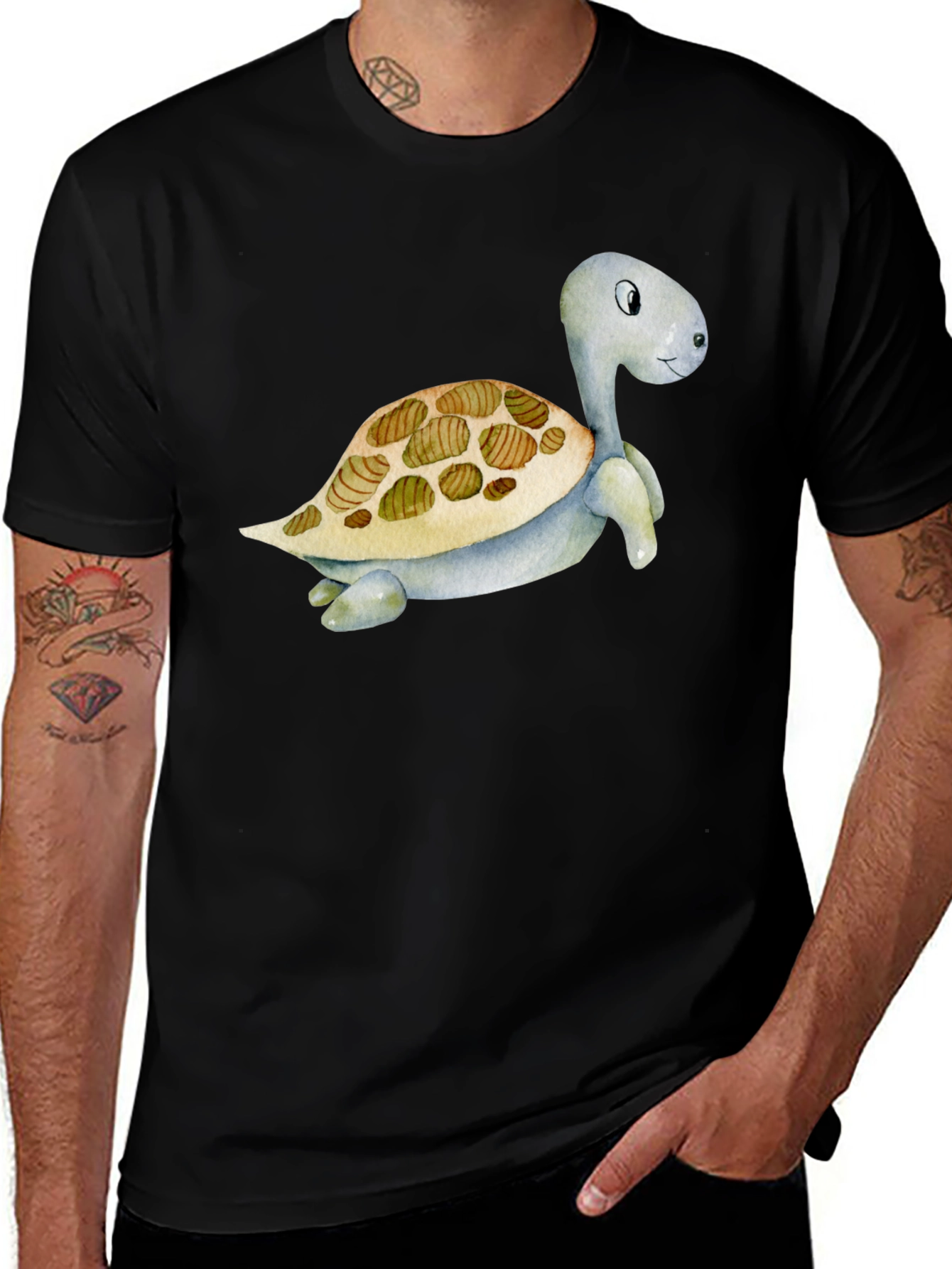 Variant 8 of Cute Turtle Graphic Tee - Black Cotton T-Shirt