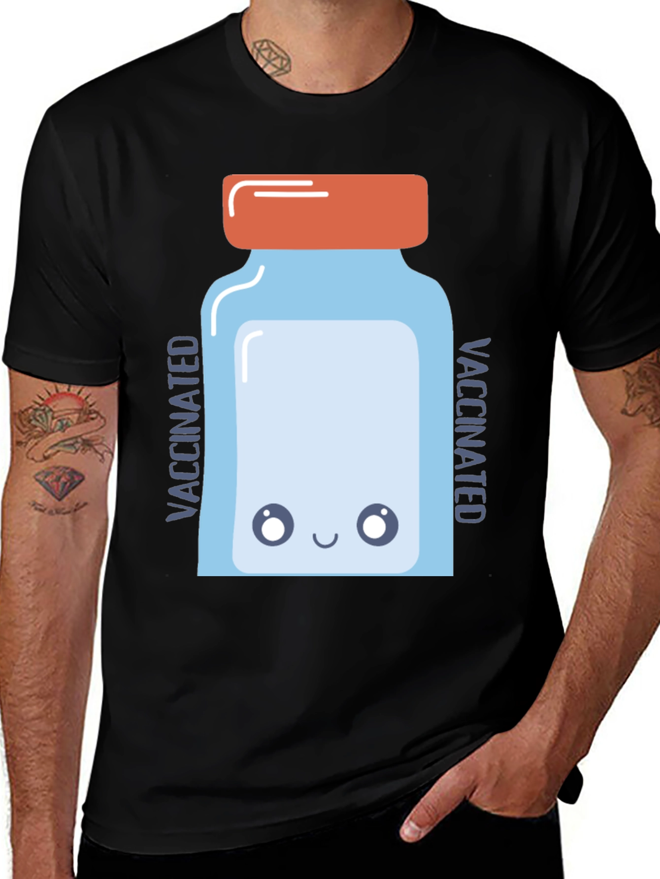 Variant 30 of Vaccinated Cartoon Vaccine Vial Graphic Tee